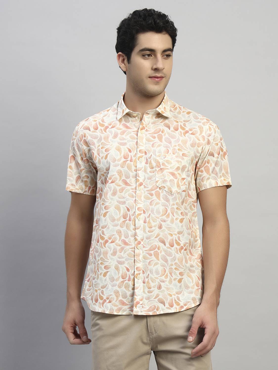 CANTABIL Men Printed Casual Orange Shirt