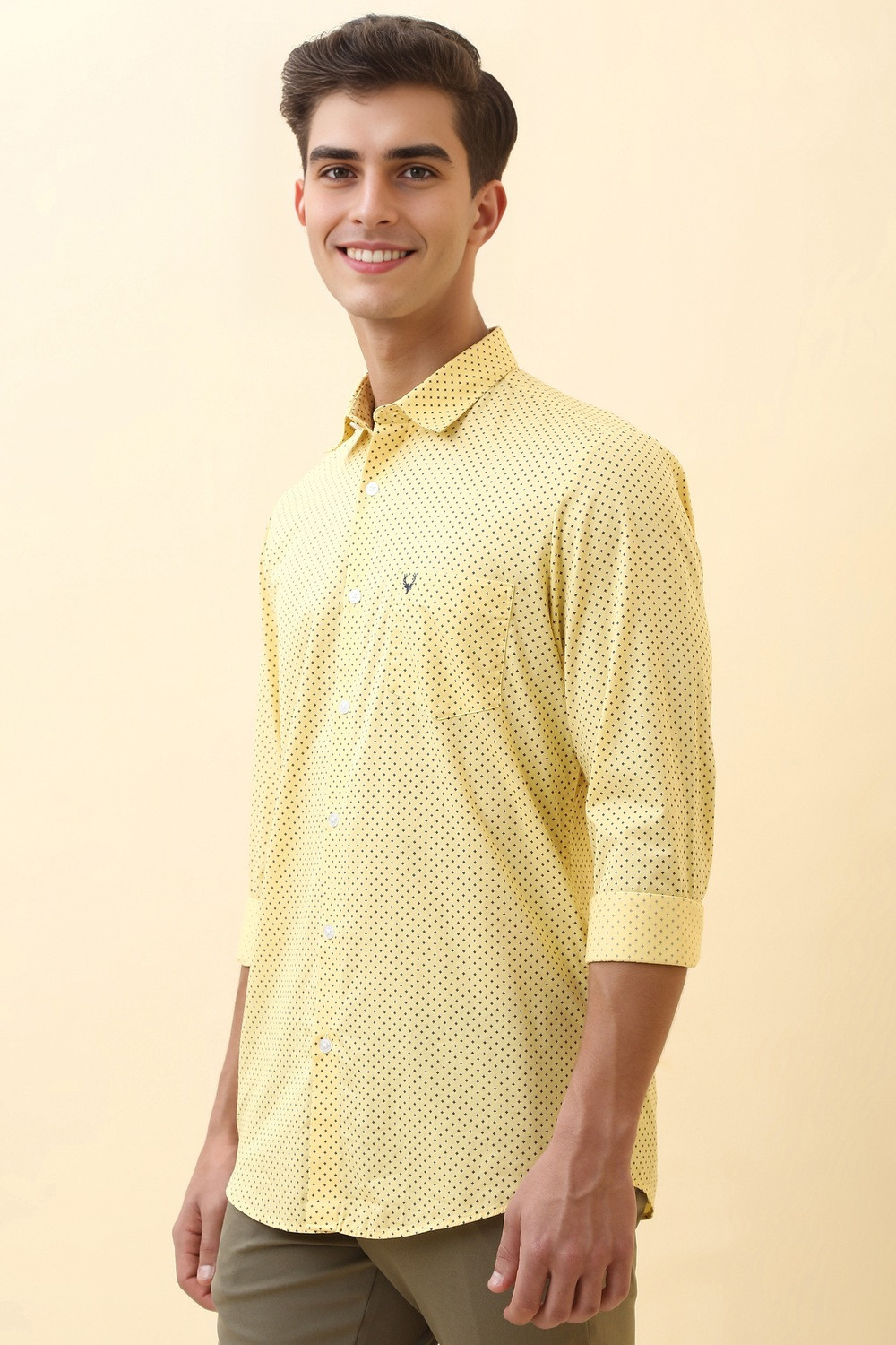 Image of Allen Solly Men Printed Casual Yellow Shirt