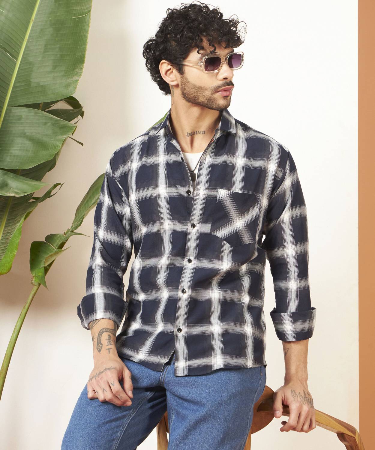 WOXEN Men Checkered Blue, White Shirt - Image 2