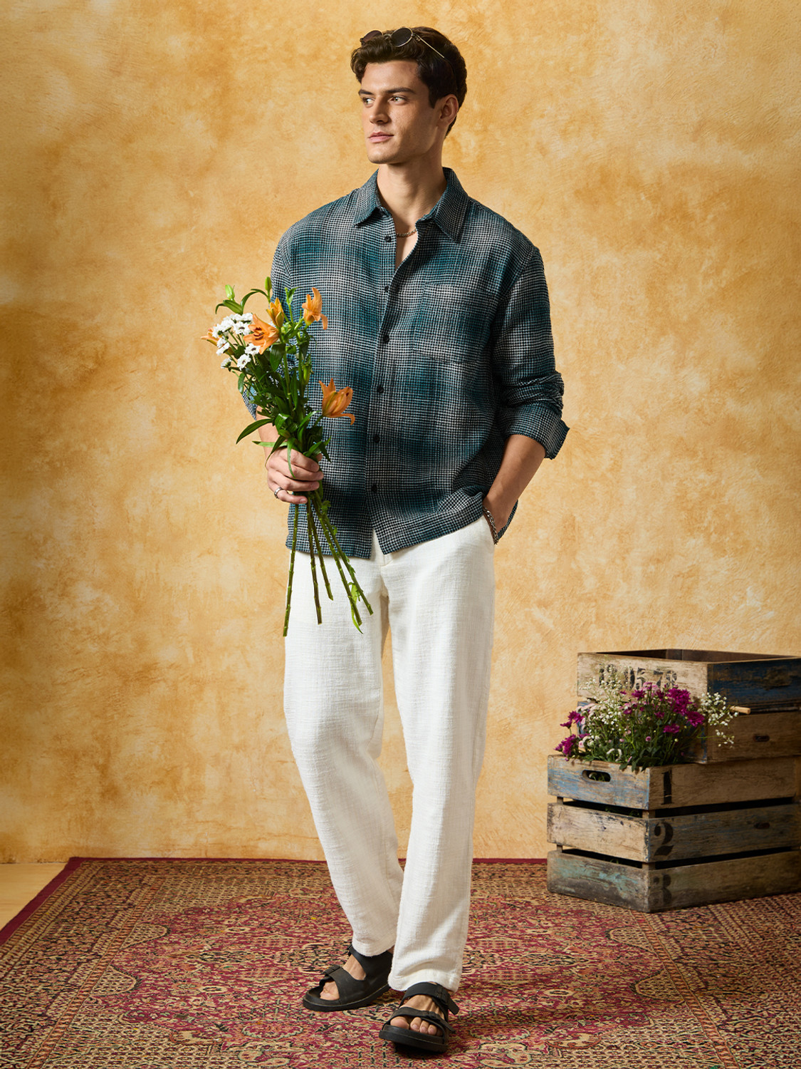 Image of The Souled Store Men Checkered Casual Blue Shirt