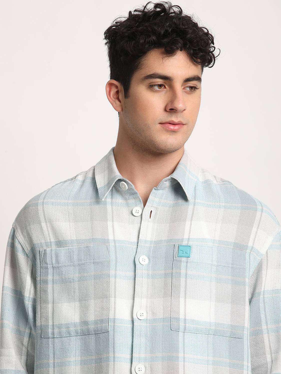 THE BEAR HOUSE Men Blue Checkered Casual Shirt - Image 5