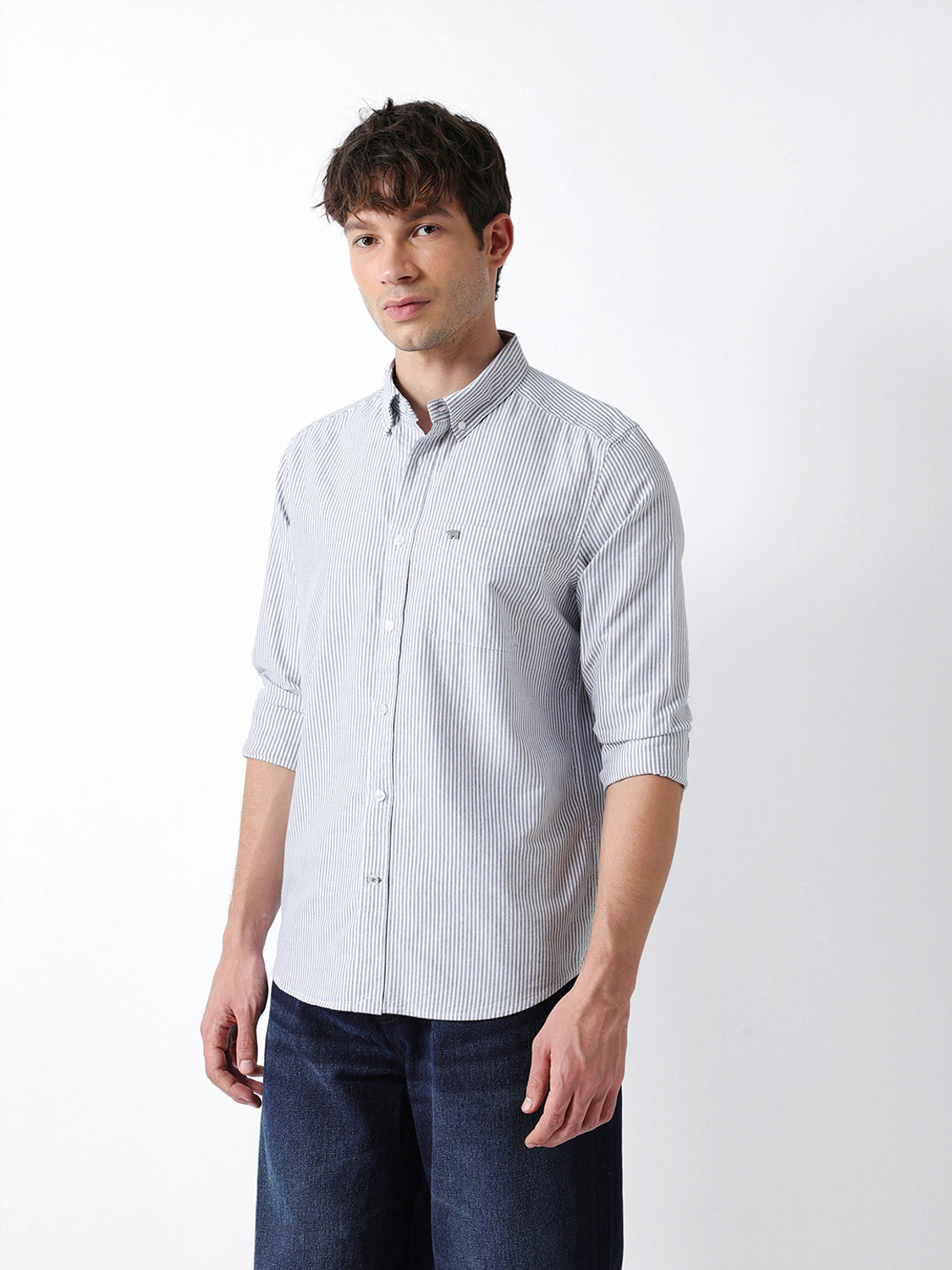 Image of THE BEAR HOUSE Men Regular Fit Striped Button Down Collar Casual Shirt