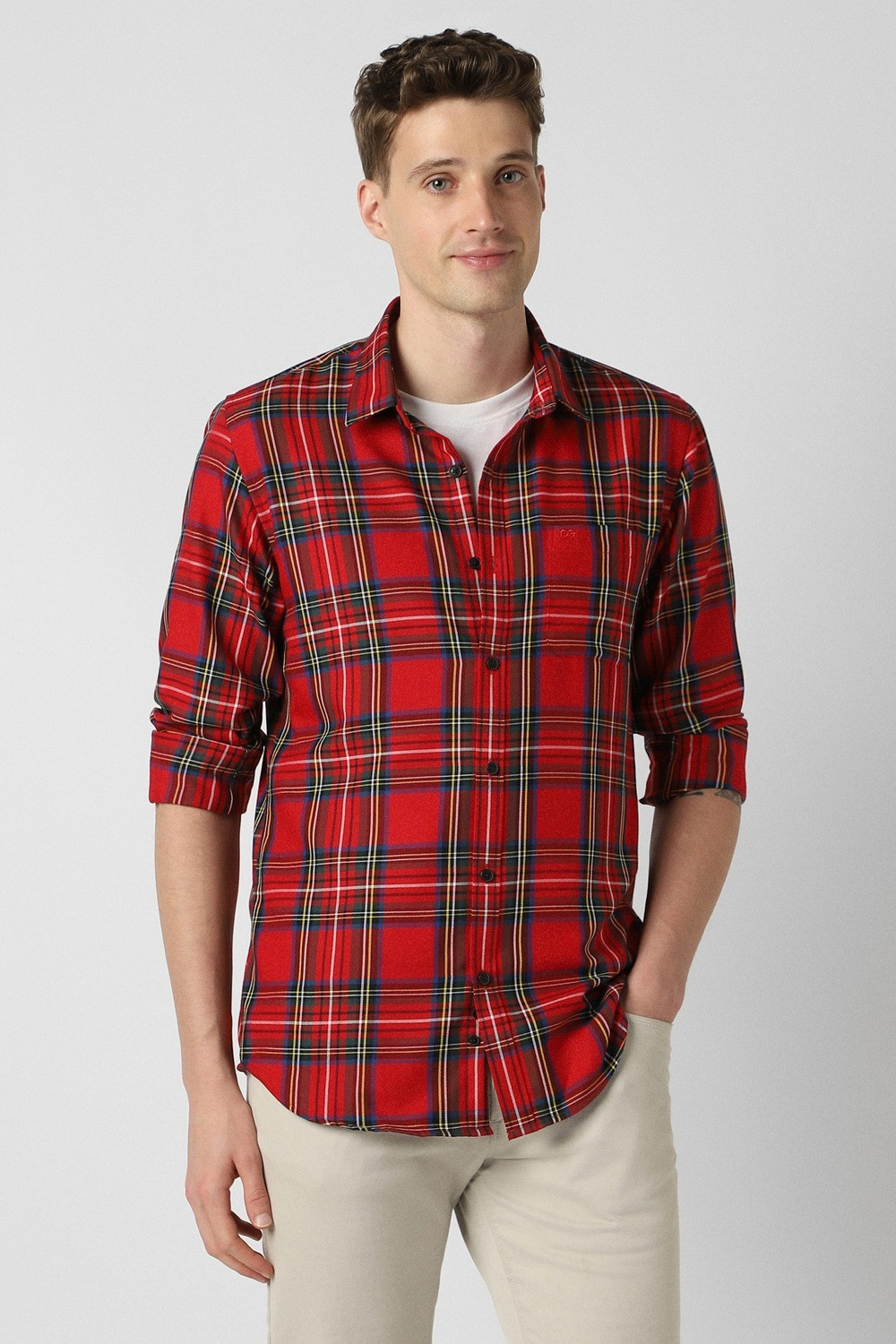 Image of PETER ENGLAND Men Checkered Casual Red Shirt
