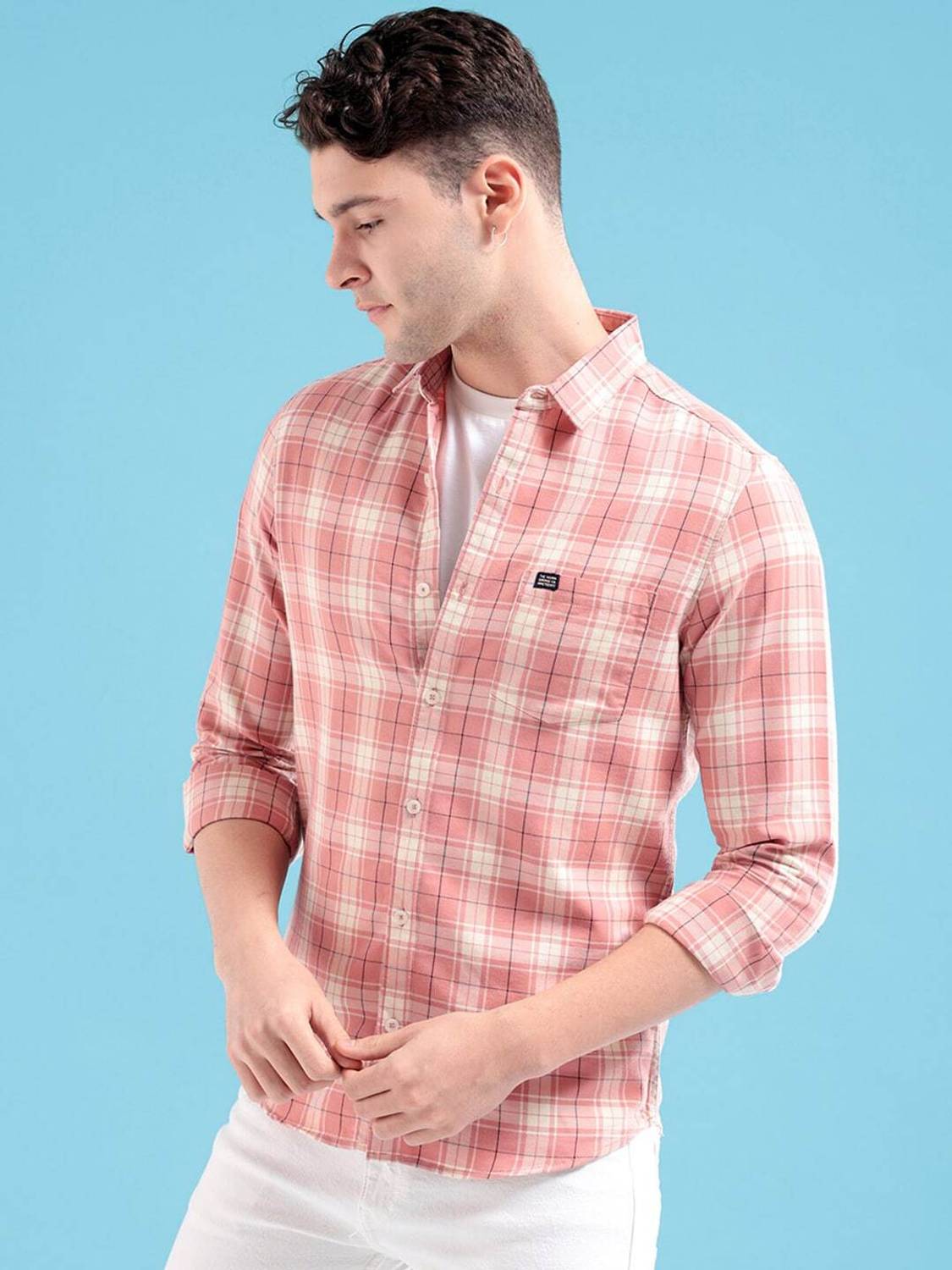 The Indian Garage Co. Men Pink Checkered Casual Shirt - Image 3