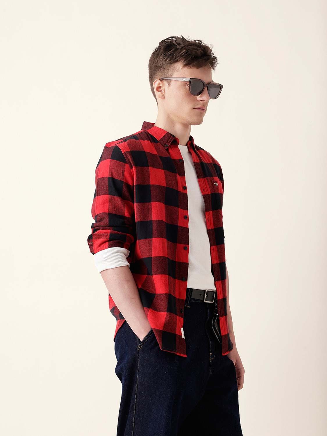 Image of THE BEAR HOUSE Men Checkered Casual Red Shirt