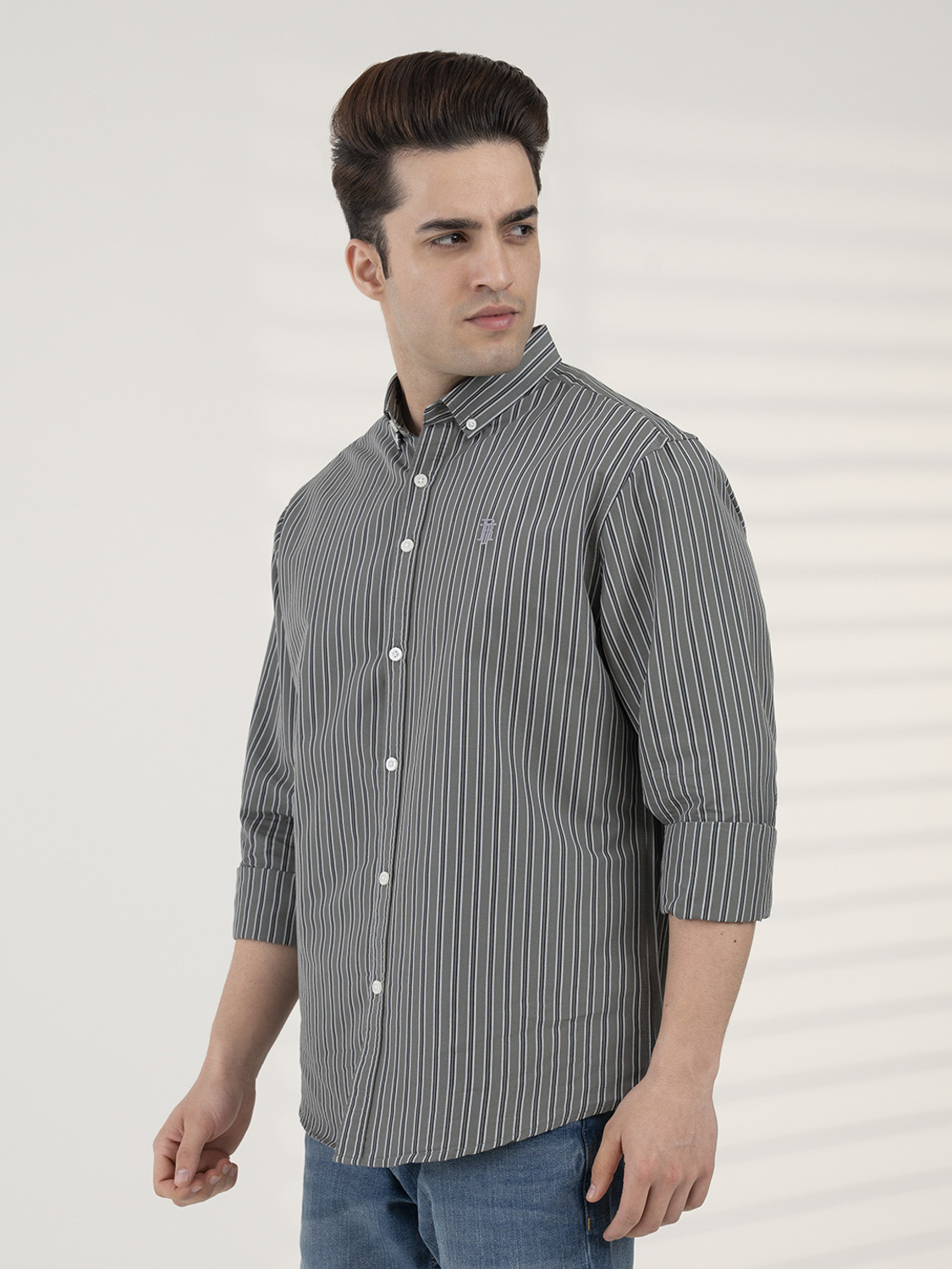 Image of REDTAPE Men Striped Casual Green Shirt
