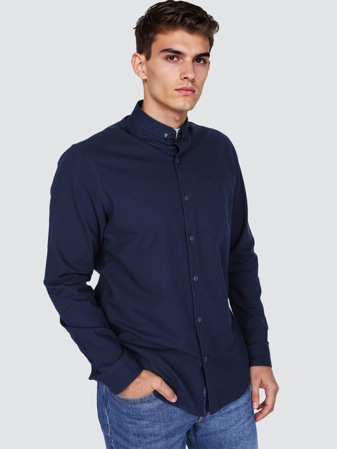 Image of LEE Men Solid Casual Blue Shirt