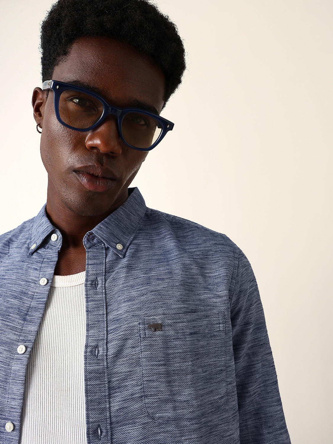 Image of THE BEAR HOUSE Men Printed Casual Blue Shirt