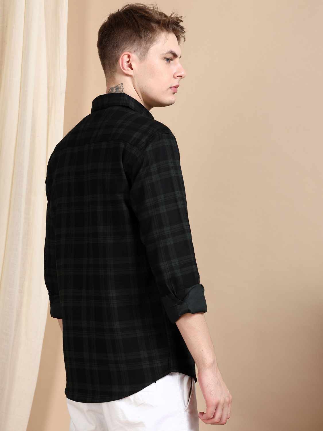 Image of ALLWIN PAUL Men Checkered Casual Black Shirt