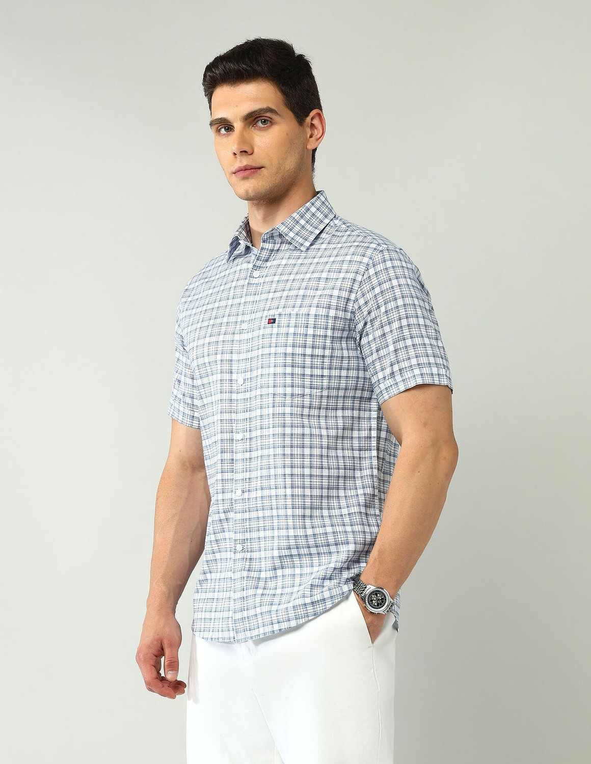Image of AD by Arvind Men Checkered Casual Grey Shirt