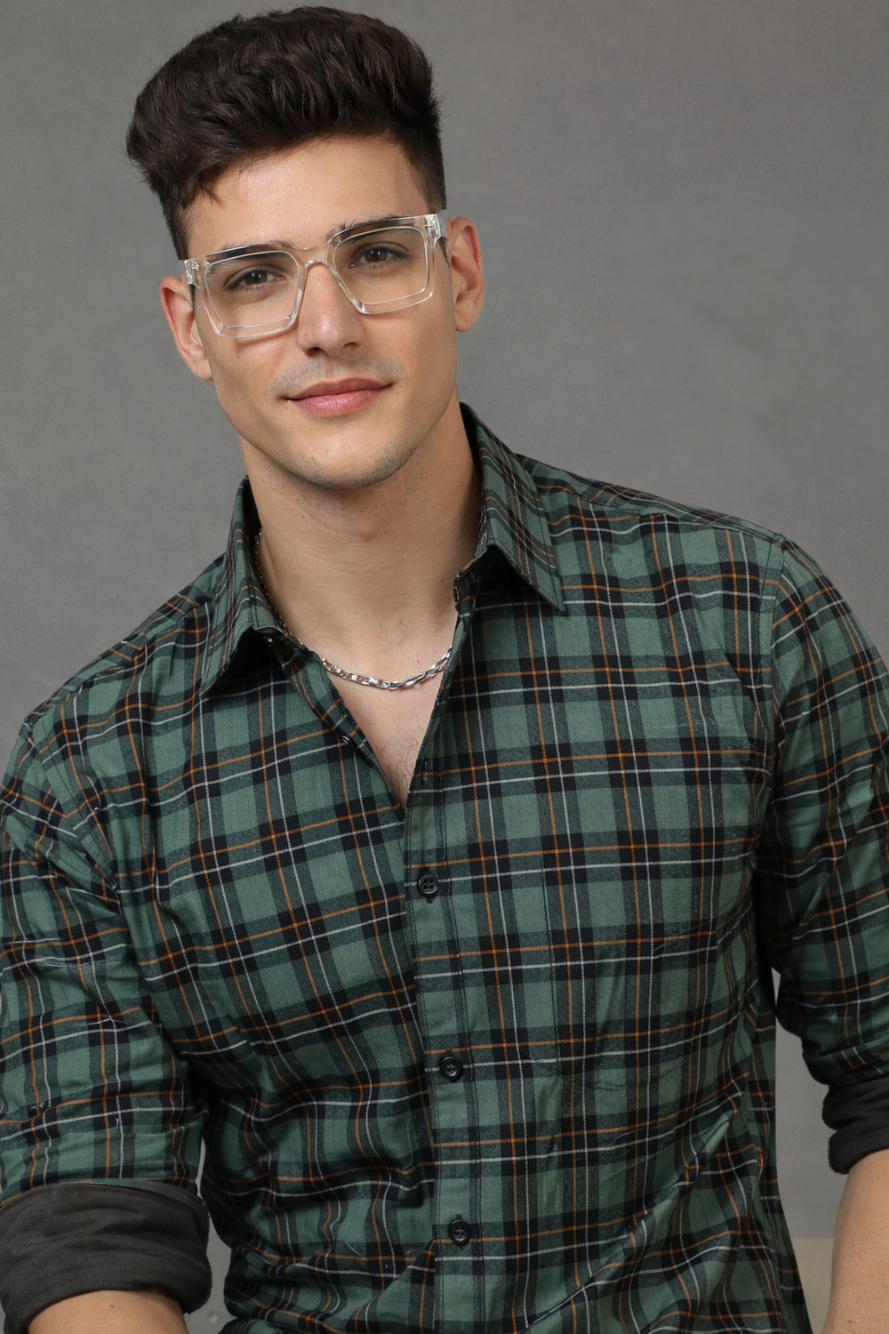 Image of Roadster Men Checkered Casual Green Shirt