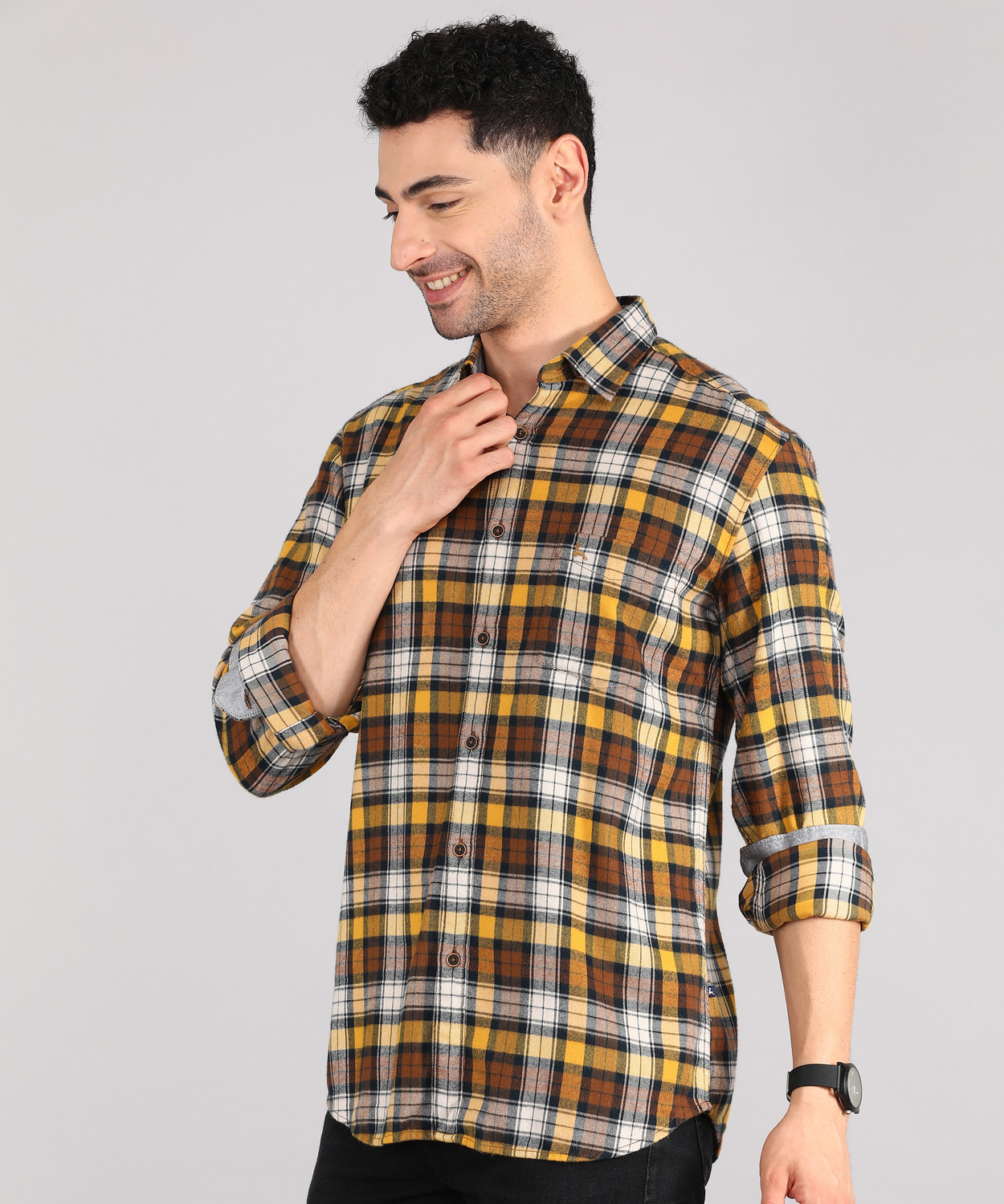 Image of PARX Men Checkered Casual Brown Shirt