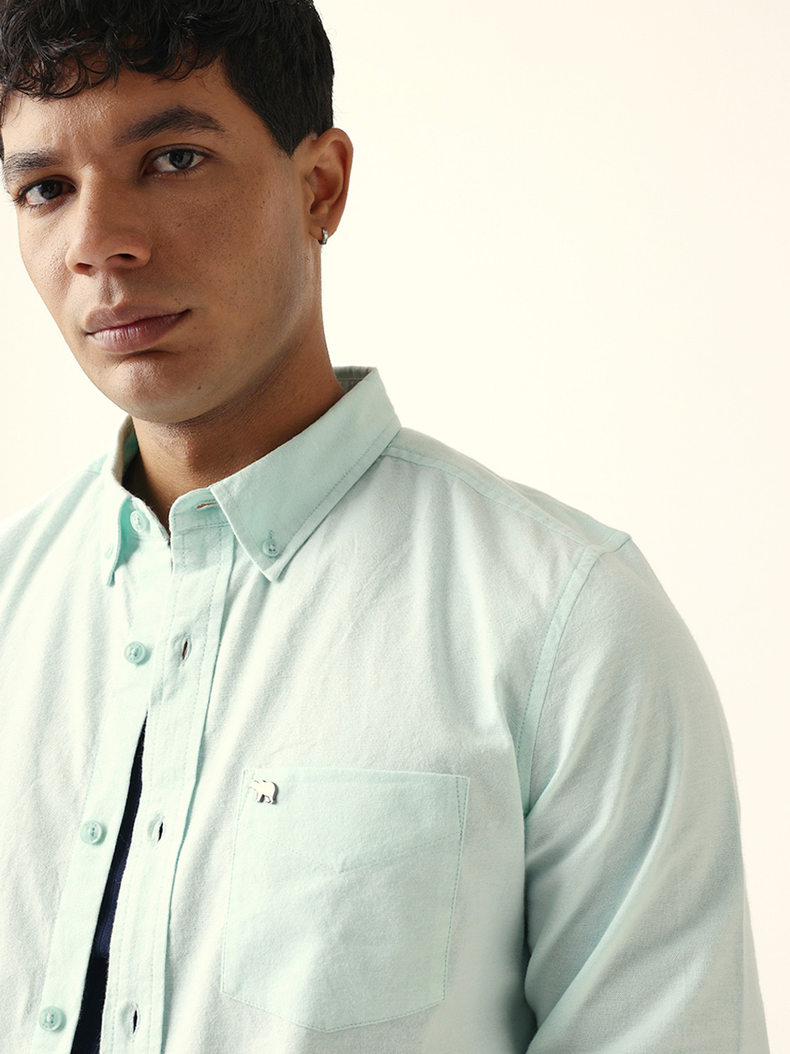 Image of THE BEAR HOUSE Men Solid Casual Light Green Shirt
