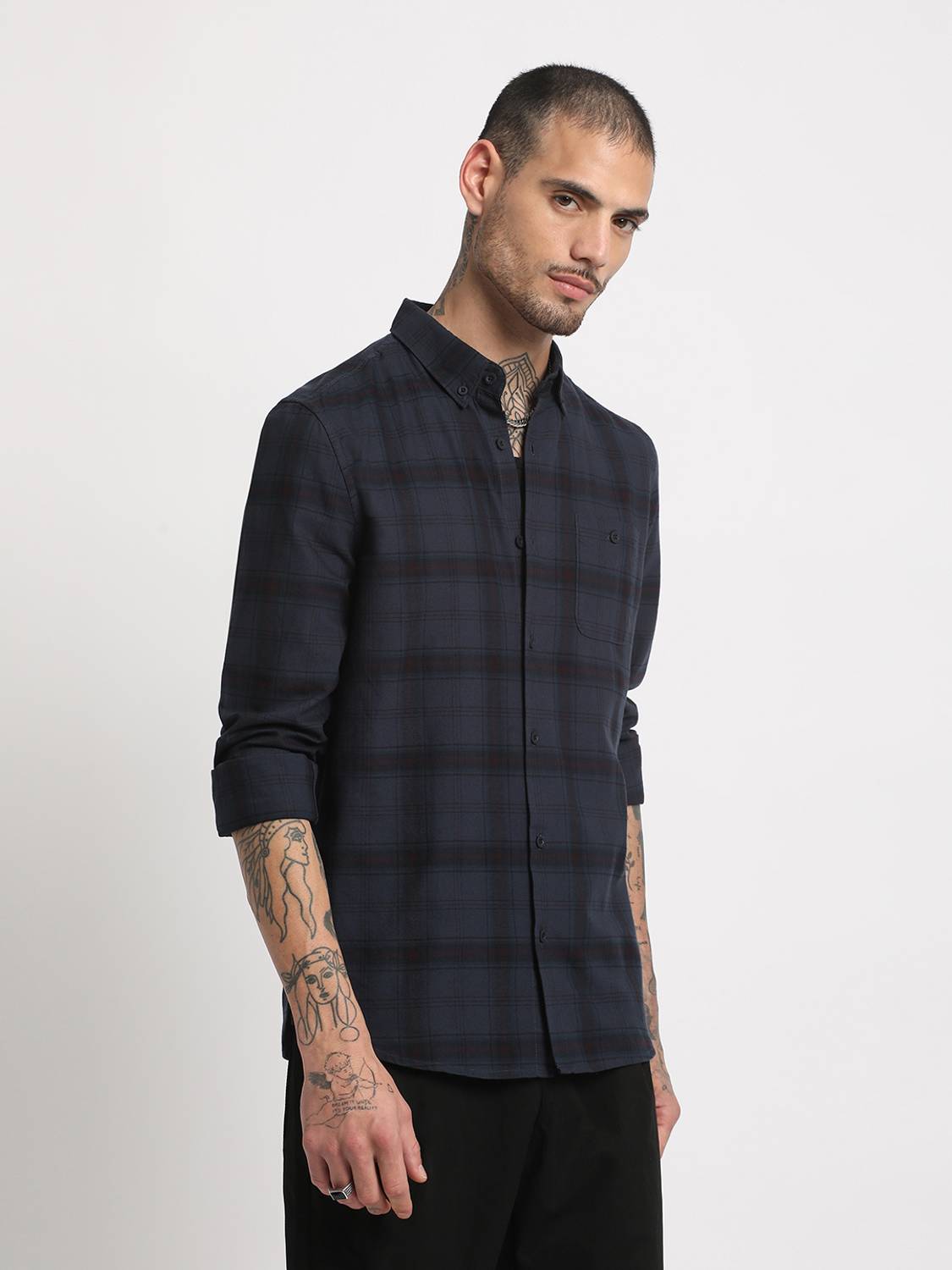 THE BEAR HOUSE Men Checkered Casual Blue, Black Shirt - Image 3