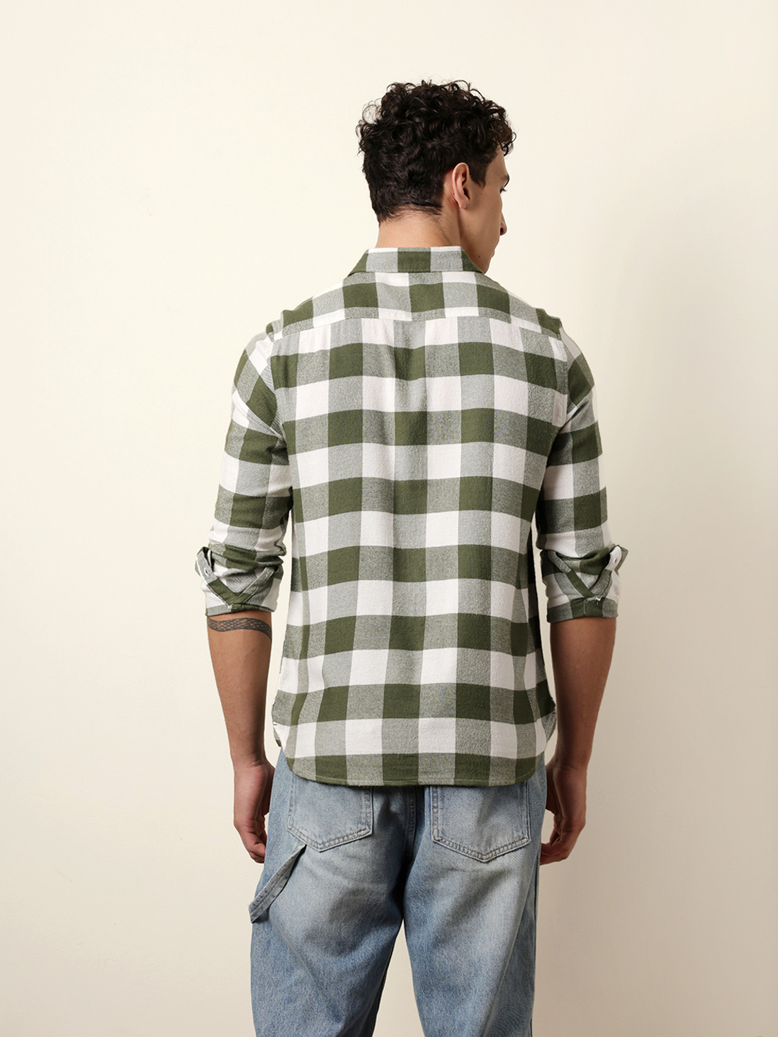 Image of THE BEAR HOUSE Men Checkered Casual Green Shirt