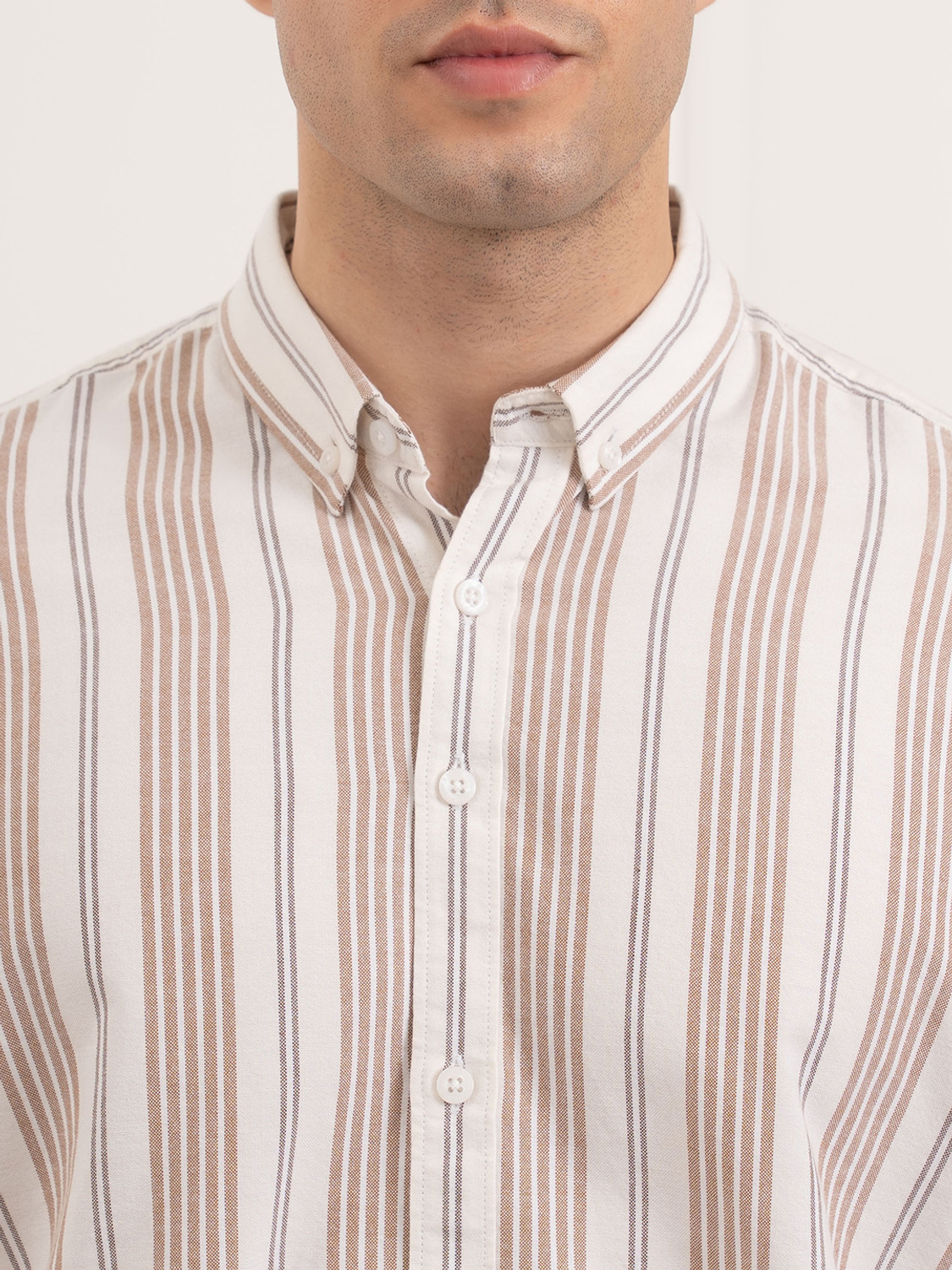 Image of RED TAPE Men Striped Casual Brown Shirt