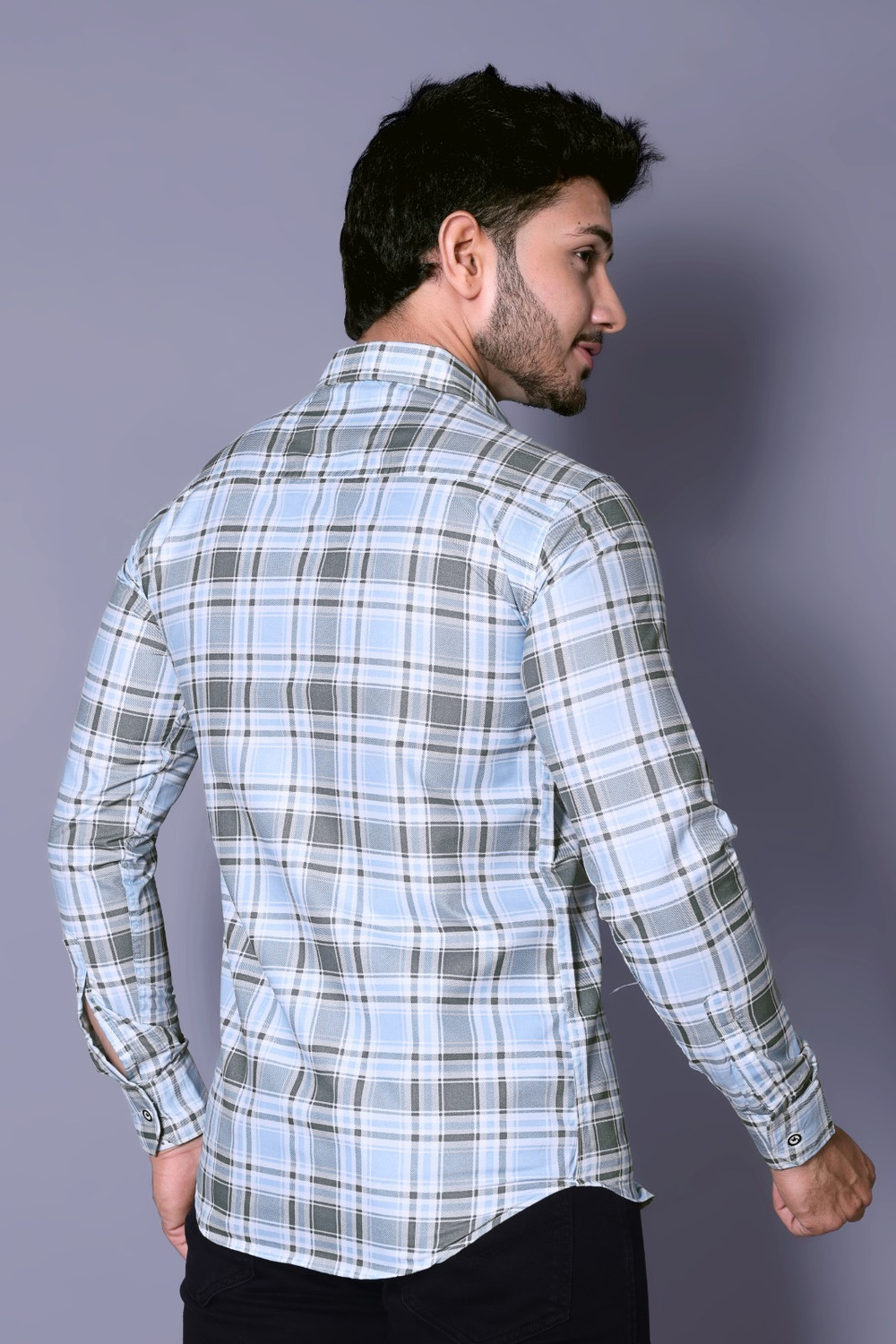 Image of Moudlin Men Checkered Casual Light Blue Shirt