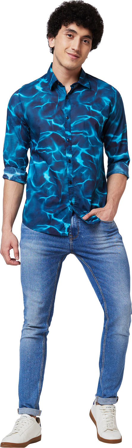 Image of Spykar Men Printed Casual Blue Shirt