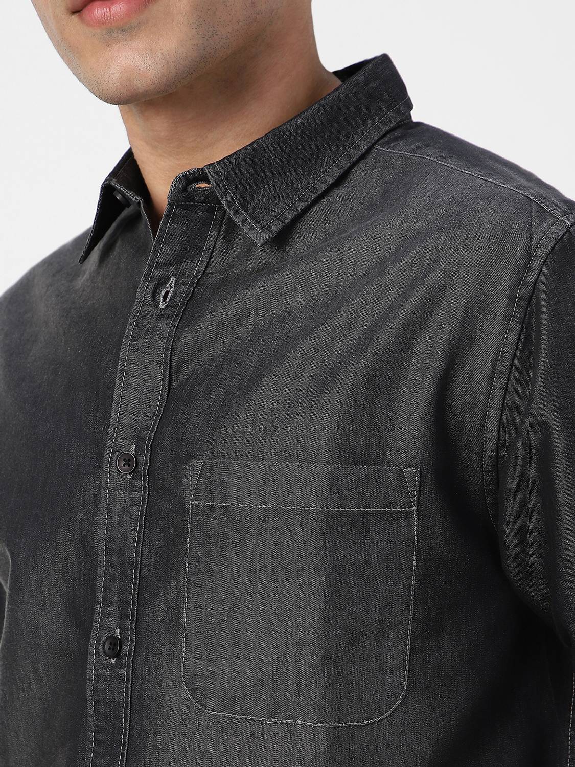 Urbano Fashion Men Washed Casual Grey Shirt - Image 5
