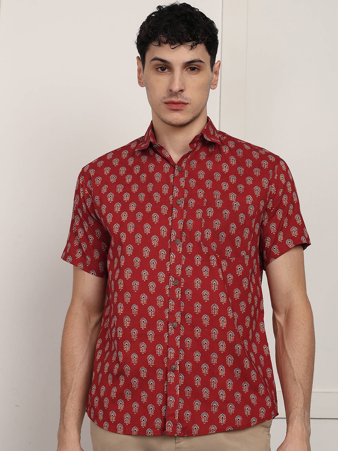 Blocks Of India Men Printed Casual Red Shirt