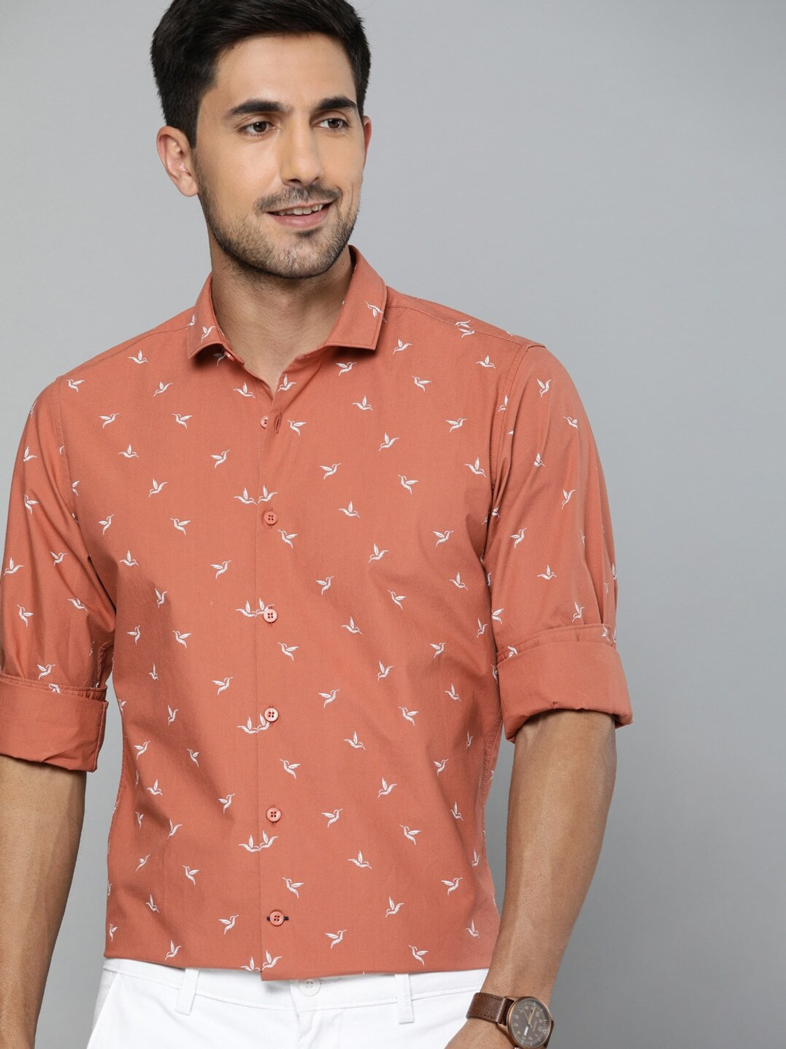 Image of Mast & Harbour Men Printed Casual Orange Shirt
