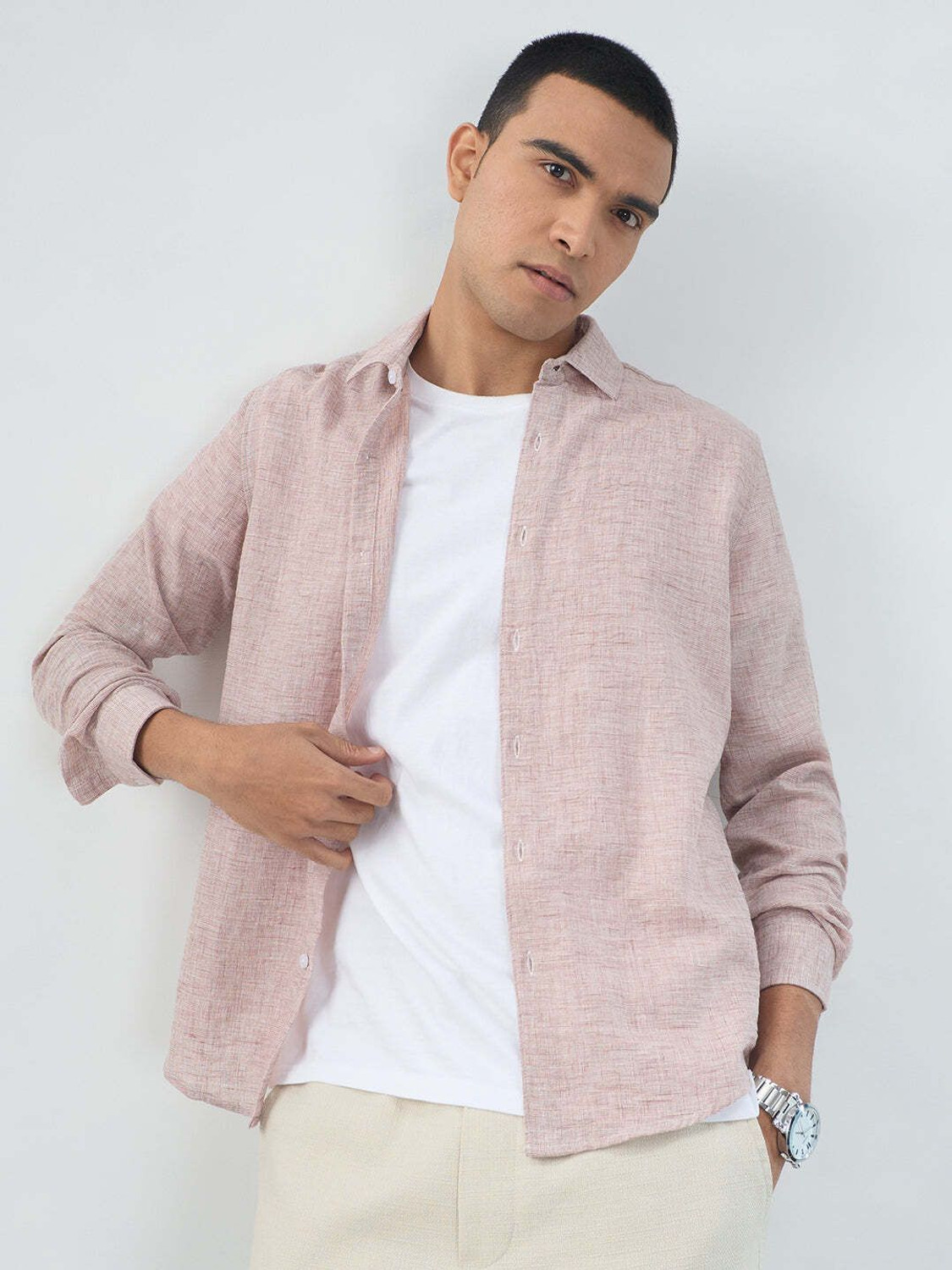 Image of VASTRADO Men Solid Casual Pink Shirt