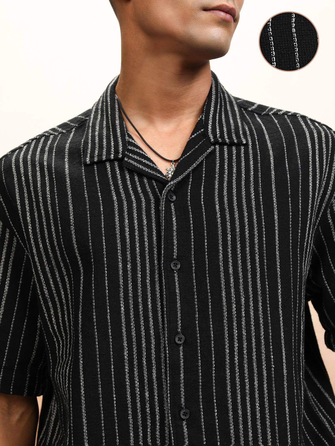 HIGHLANDER Men Striped Black Shirt - Image 5