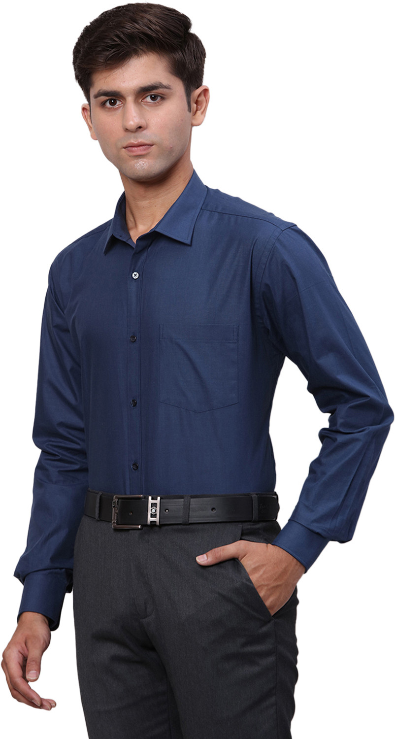 Image of PARK AVENUE Men Self Design Formal Blue Shirt