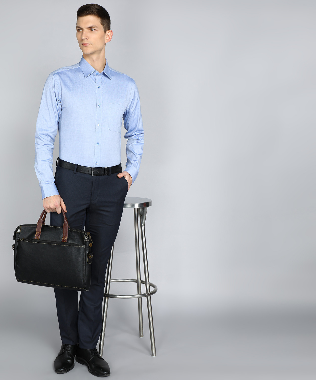 Image of Raymond Men Self Design Formal Blue Shirt