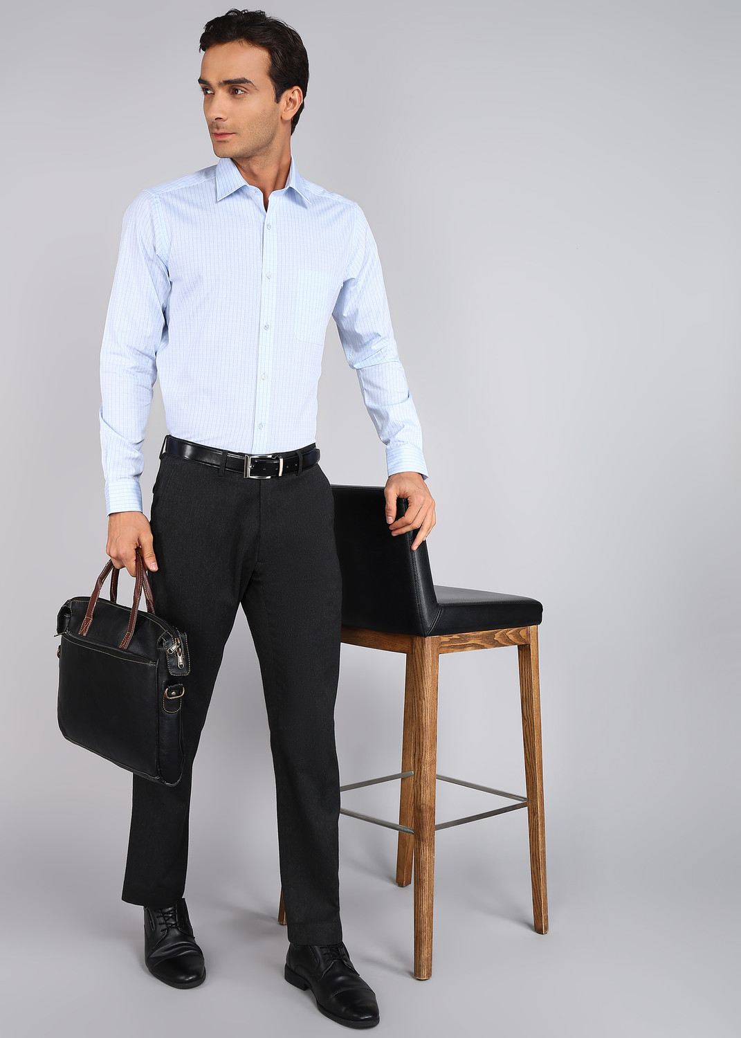 Image of Raymond Men Checkered Formal Blue Shirt