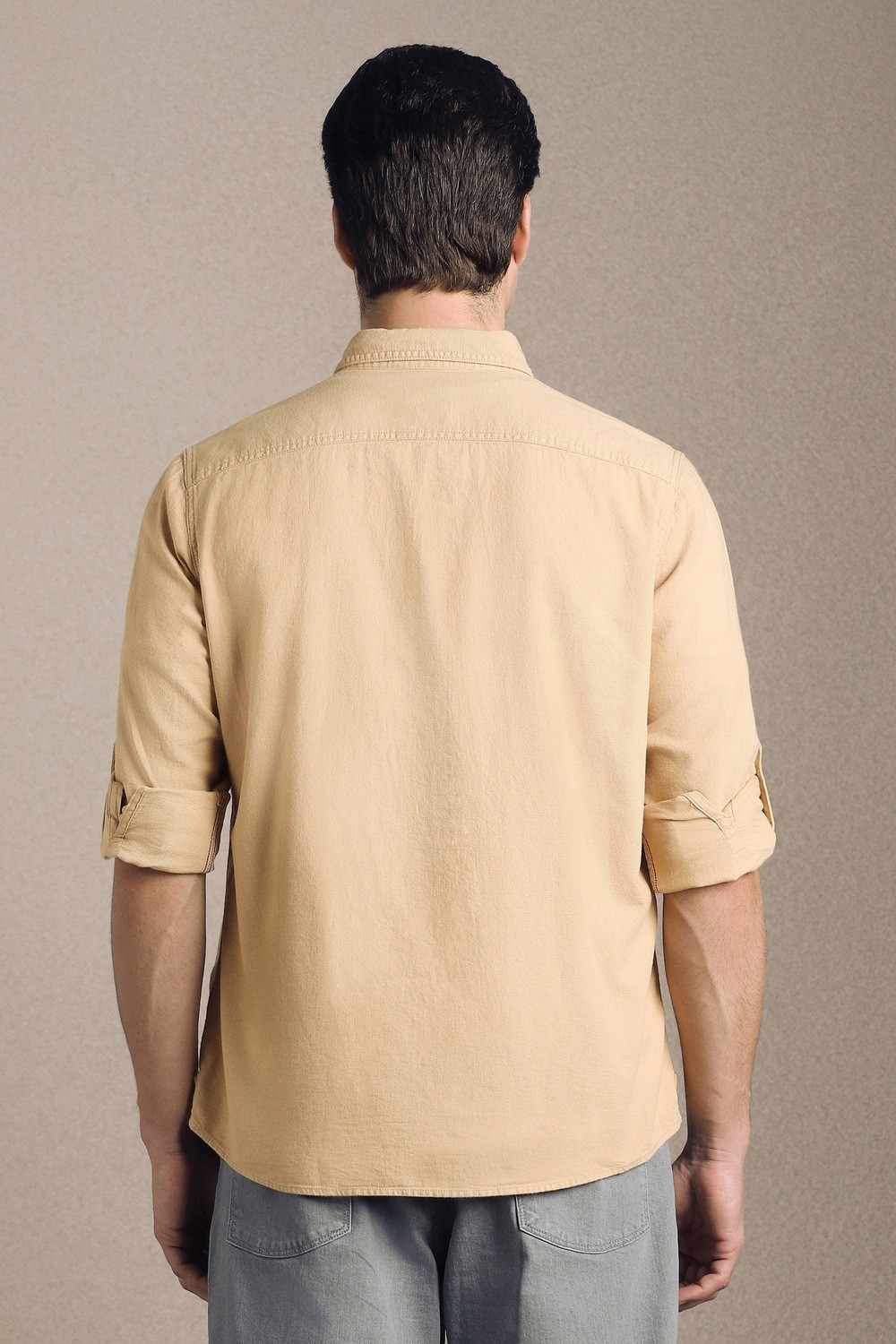 Image of LOUIS PHILIPPE Men Solid Casual Beige Shirt