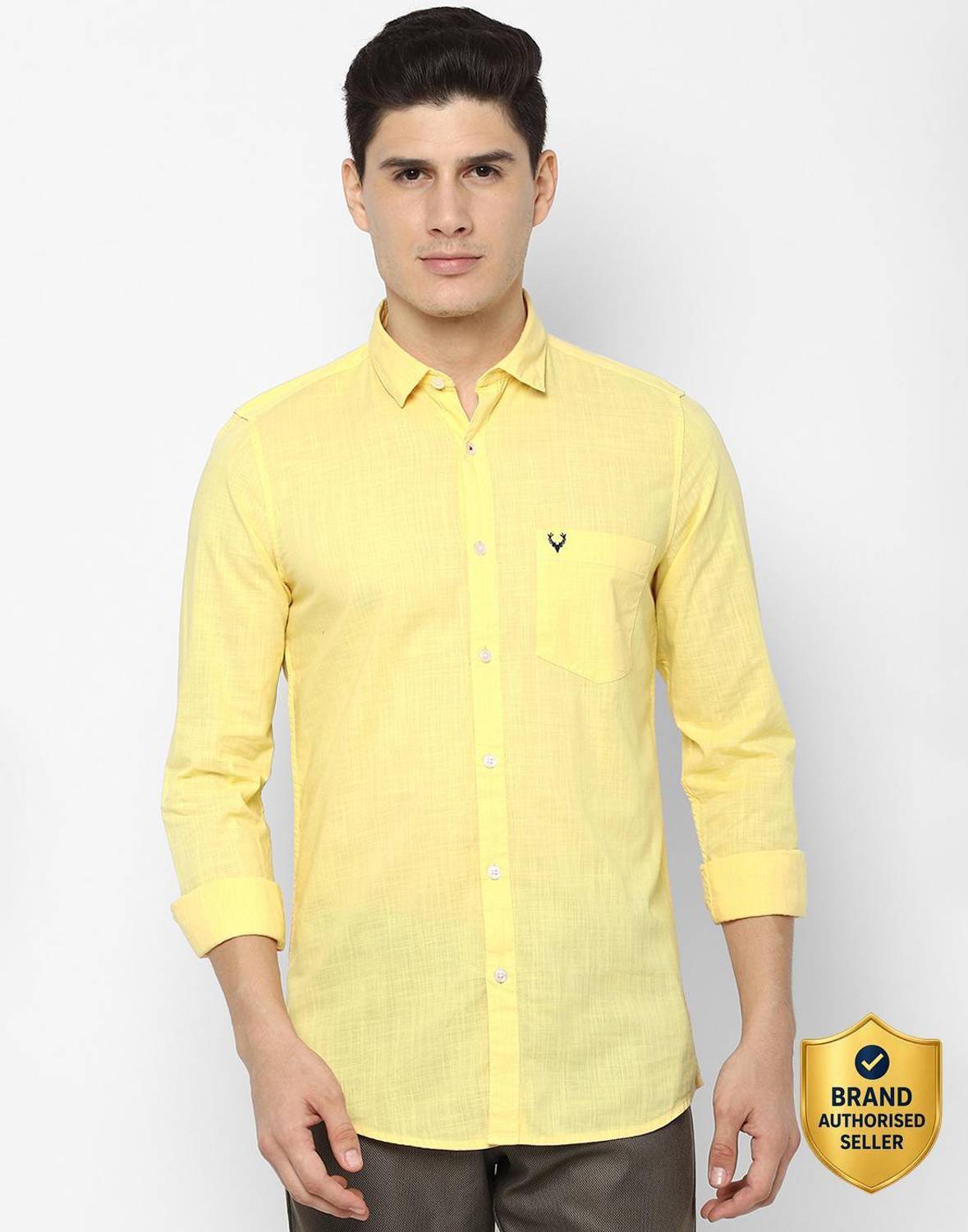 Allen Solly Men Solid Casual Yellow Shirt