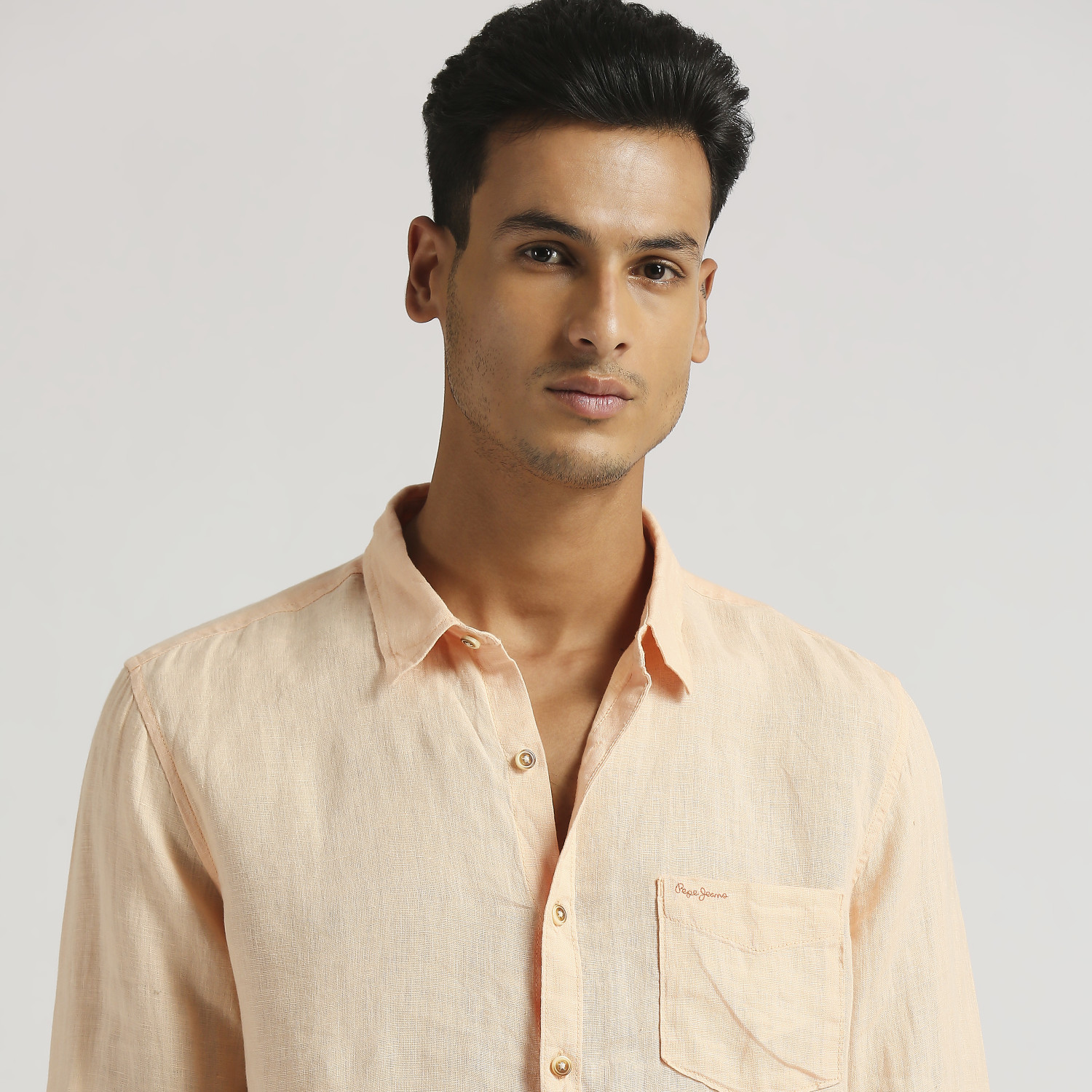 Image of Pepe Jeans Men Solid Casual Orange Shirt