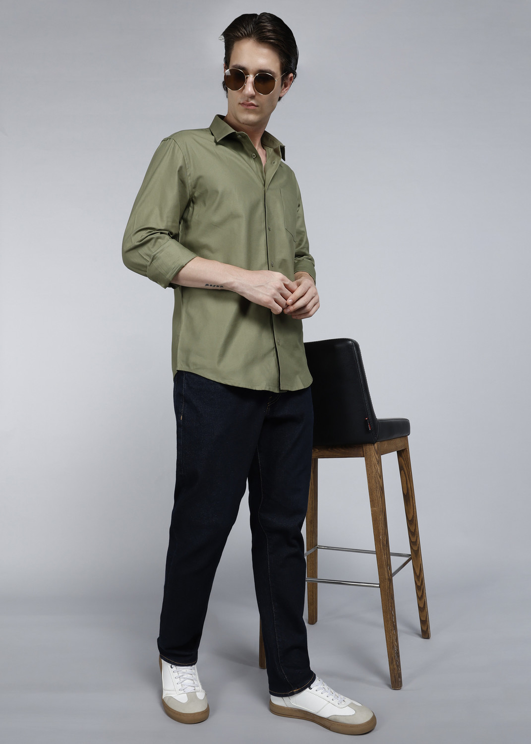 Image of Blackberrys Men Self Design Casual Green Shirt