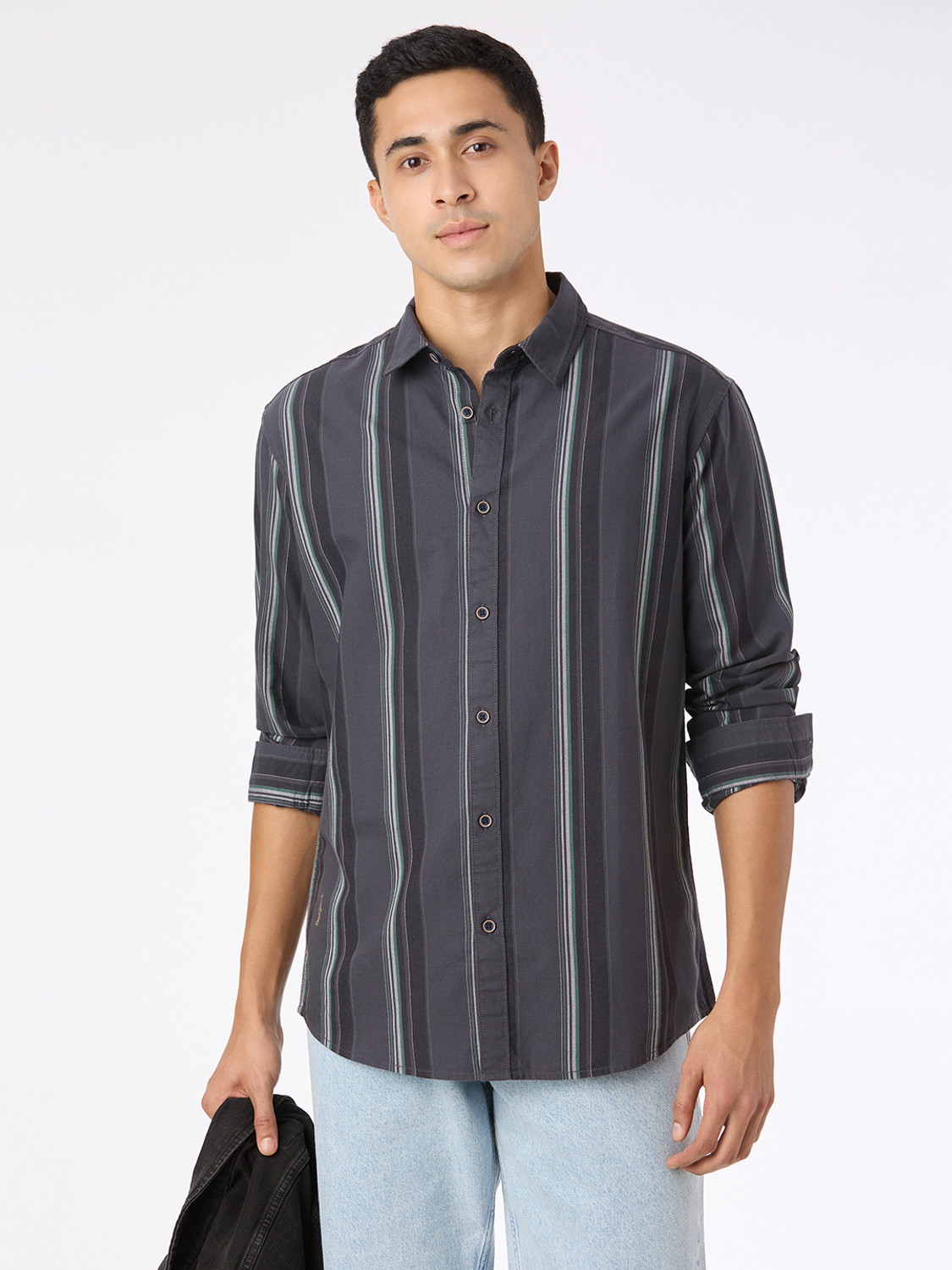 Image of Pepe Jeans Men Striped Casual Grey Shirt