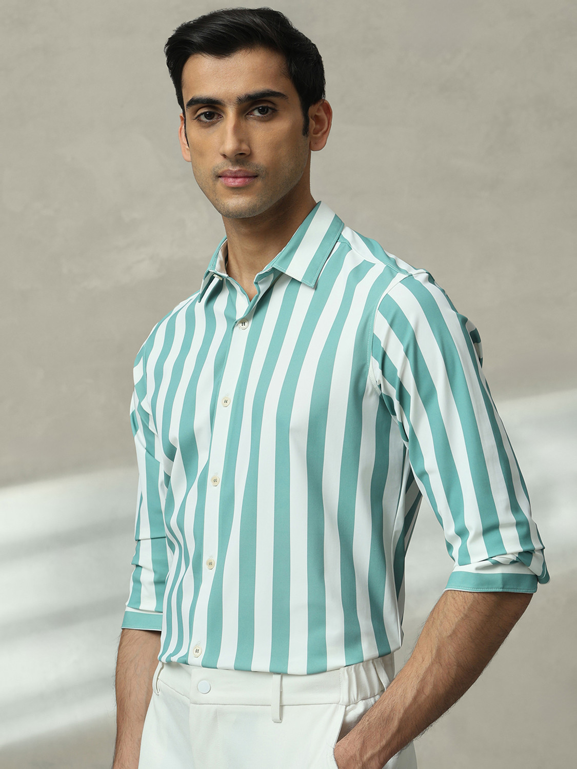 Image of MUFTI Men Striped Casual Blue Shirt
