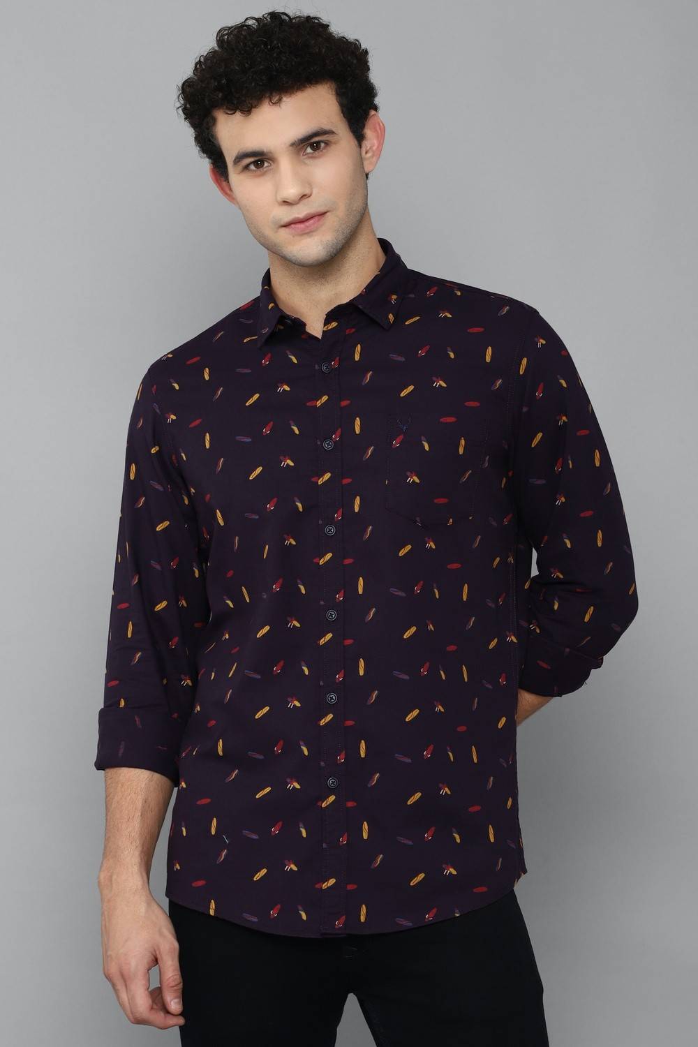 Allen Solly Men Printed Casual Dark Blue Shirt