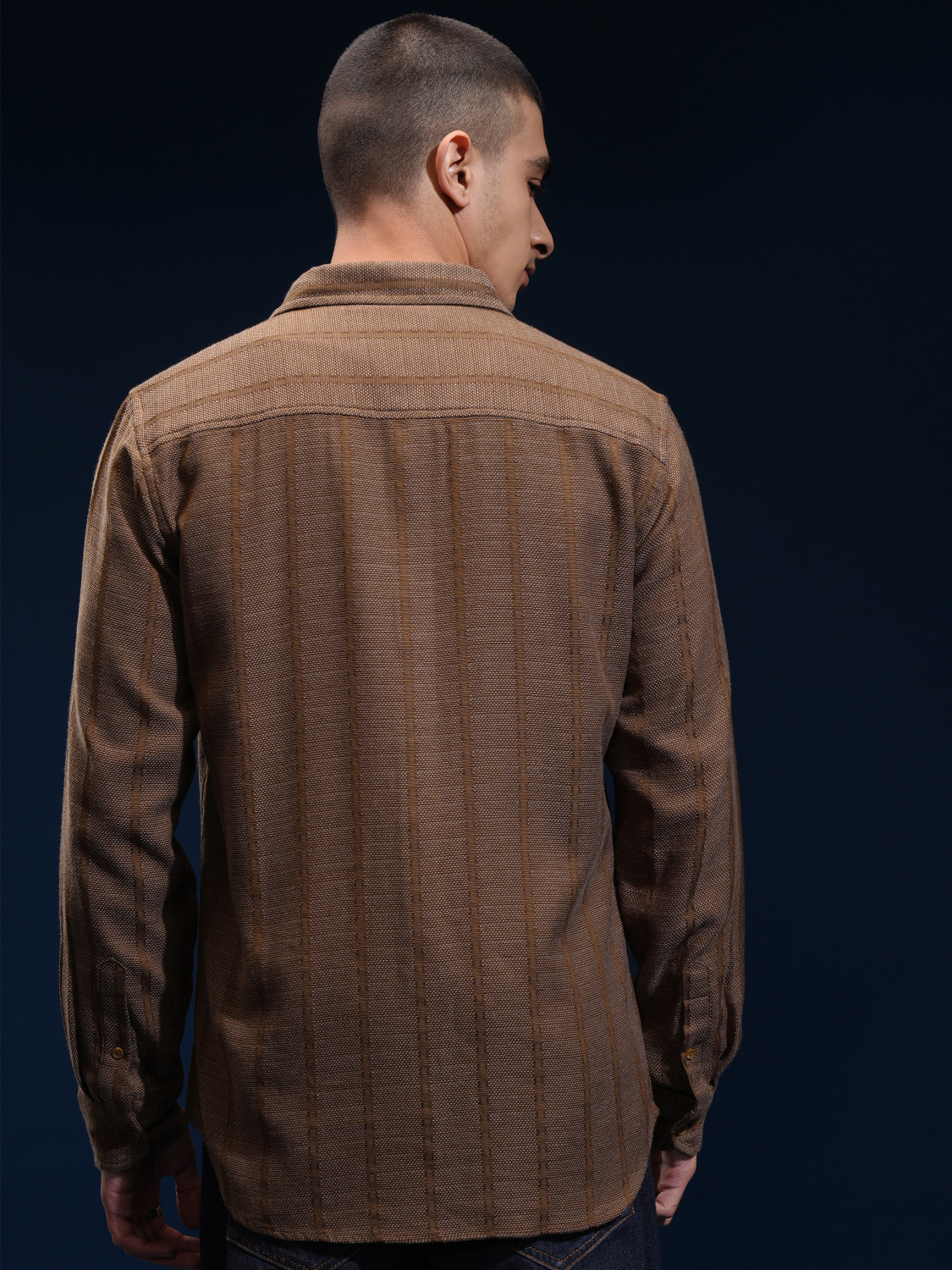 Image of HIGHLANDER Men Striped Casual Brown Shirt