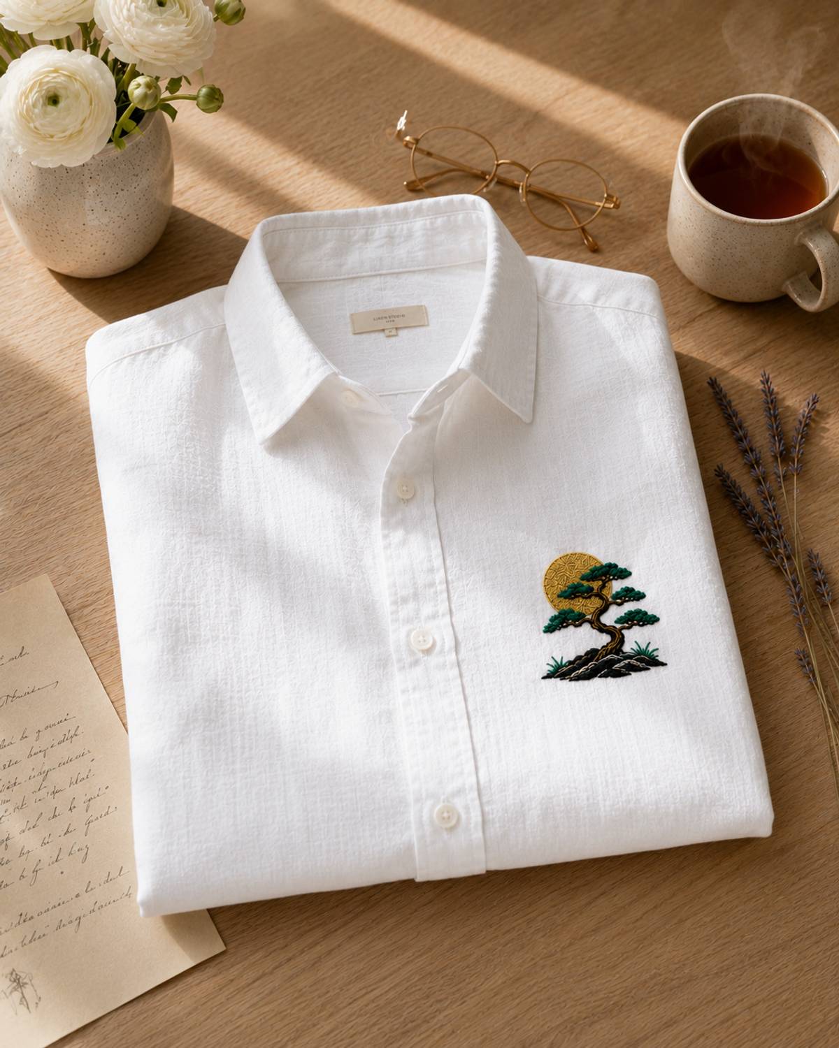 GLANZY Embroidered Casual White Shirt - Image 1