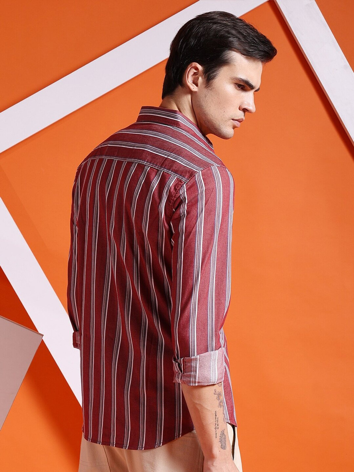 Image of The Indian Garage Co. Men Striped Casual Brown Shirt
