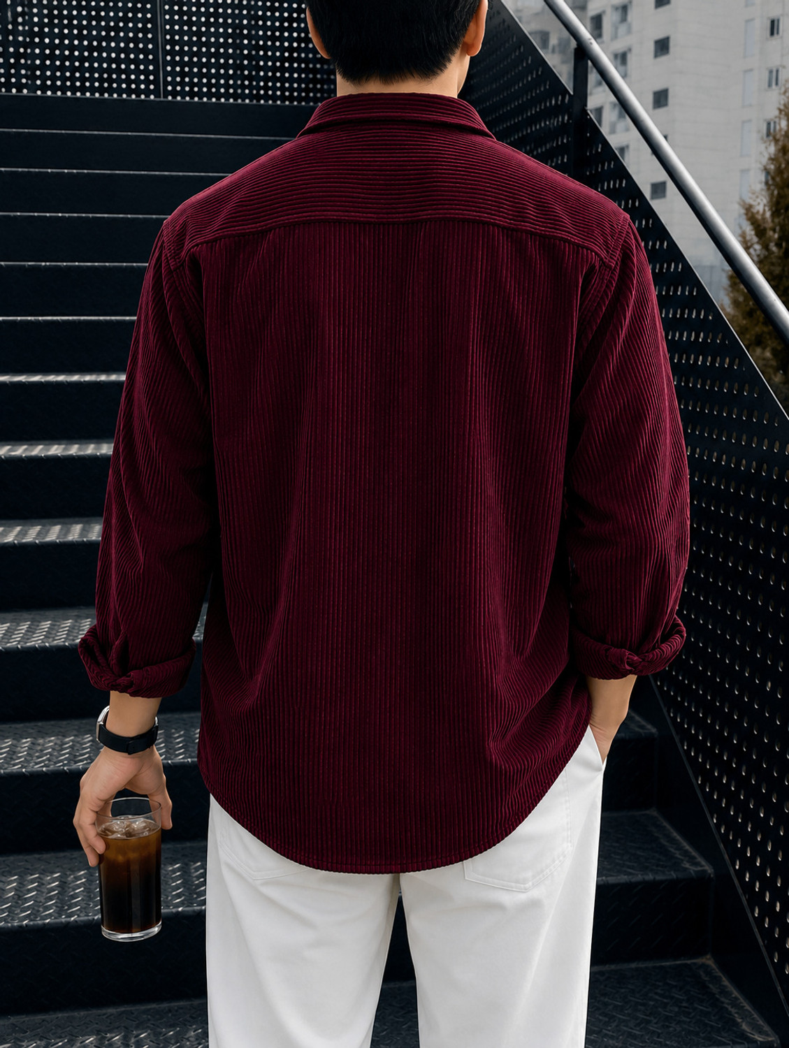 Image of HOODLER Men Self Design Casual Maroon Shirt