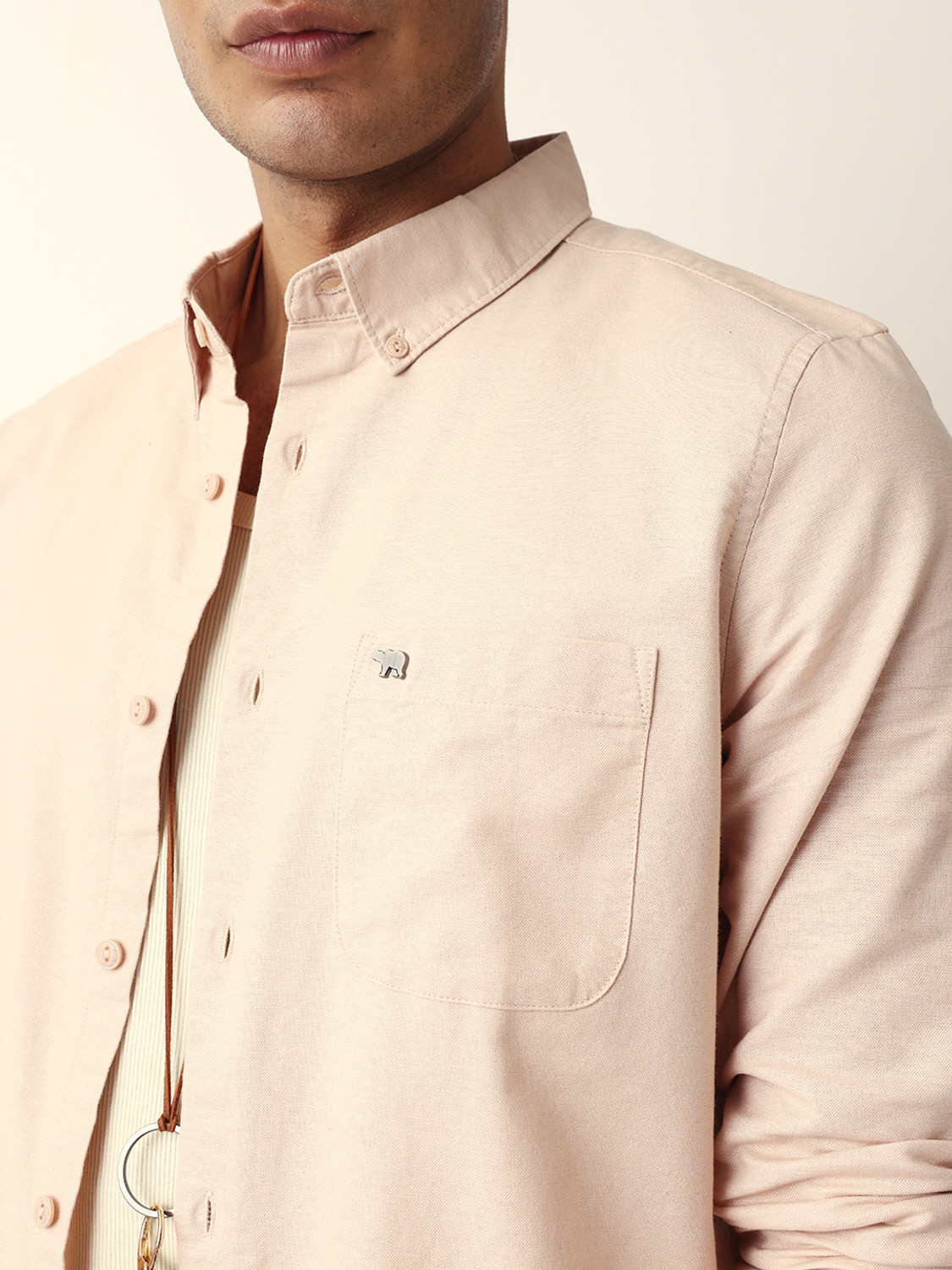 Image of THE BEAR HOUSE Men Solid Casual Pink Shirt