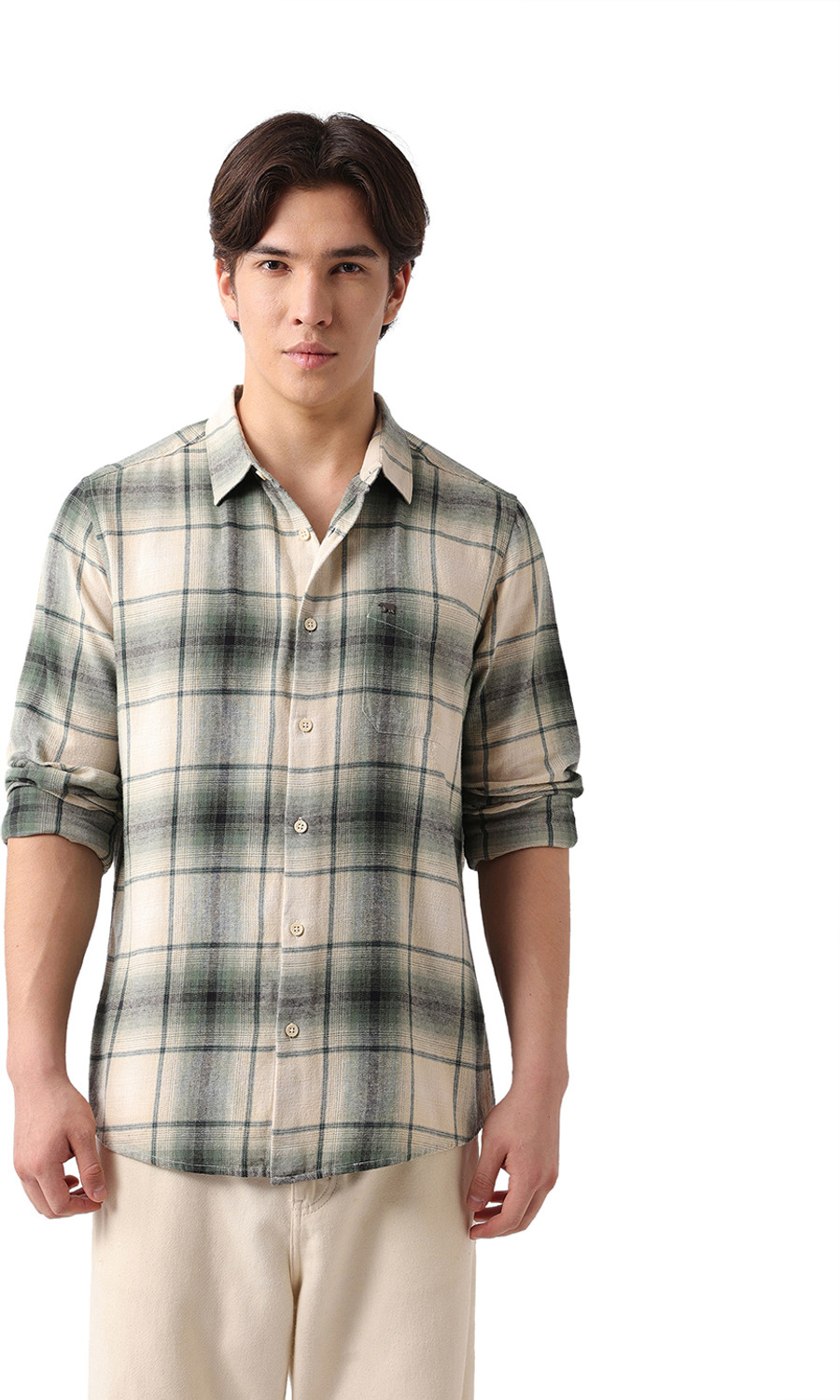 Image of THE BEAR HOUSE Men Checkered Casual Green Shirt