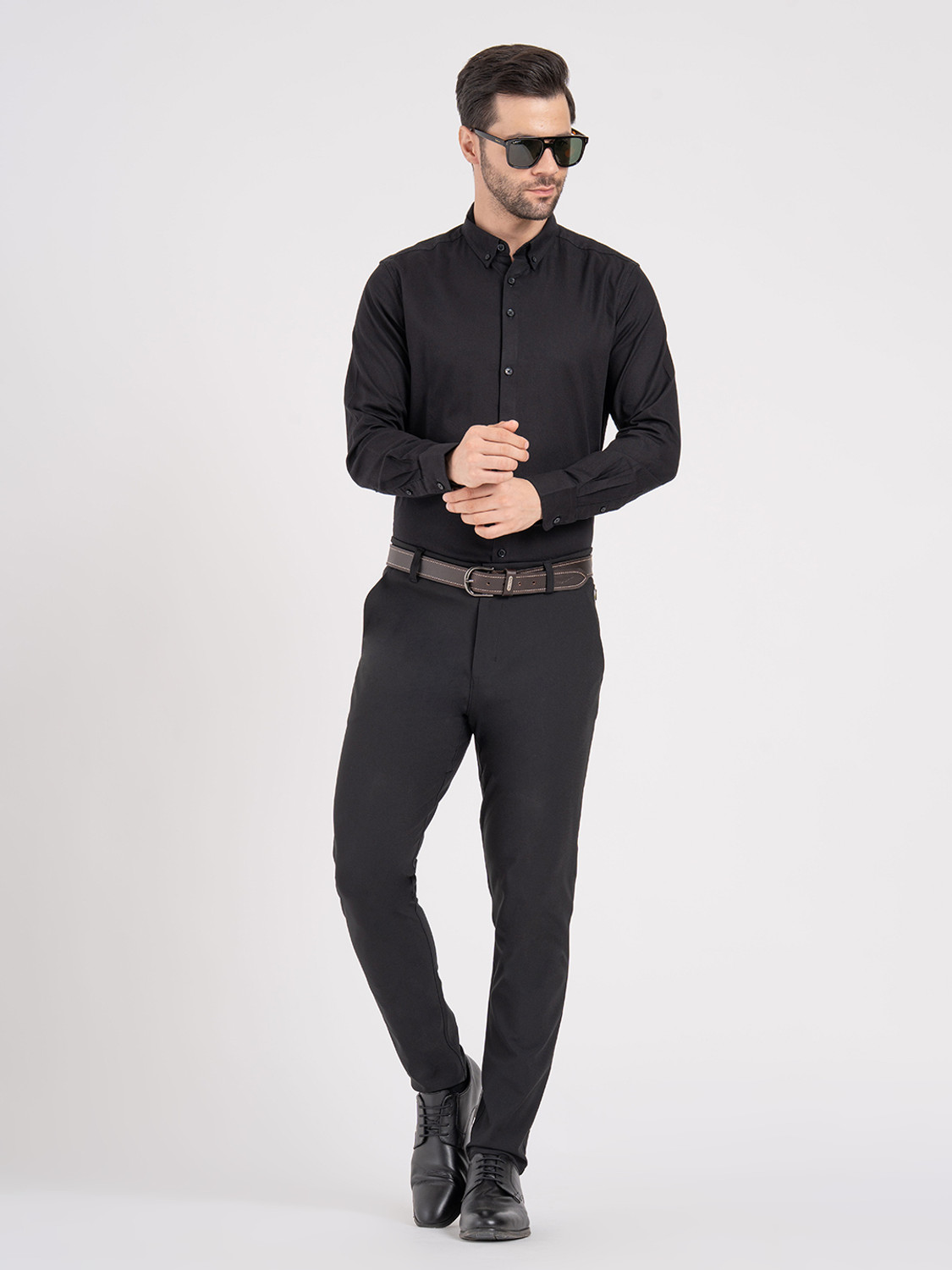 Image of RED TAPE Men Solid Formal Black Shirt