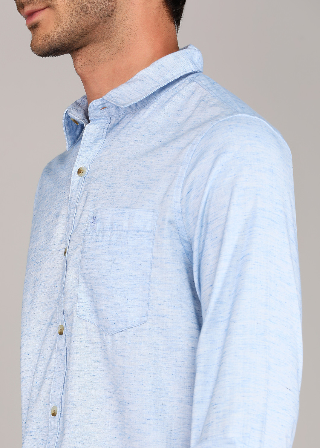Image of WROGN Men Solid Casual Blue Shirt