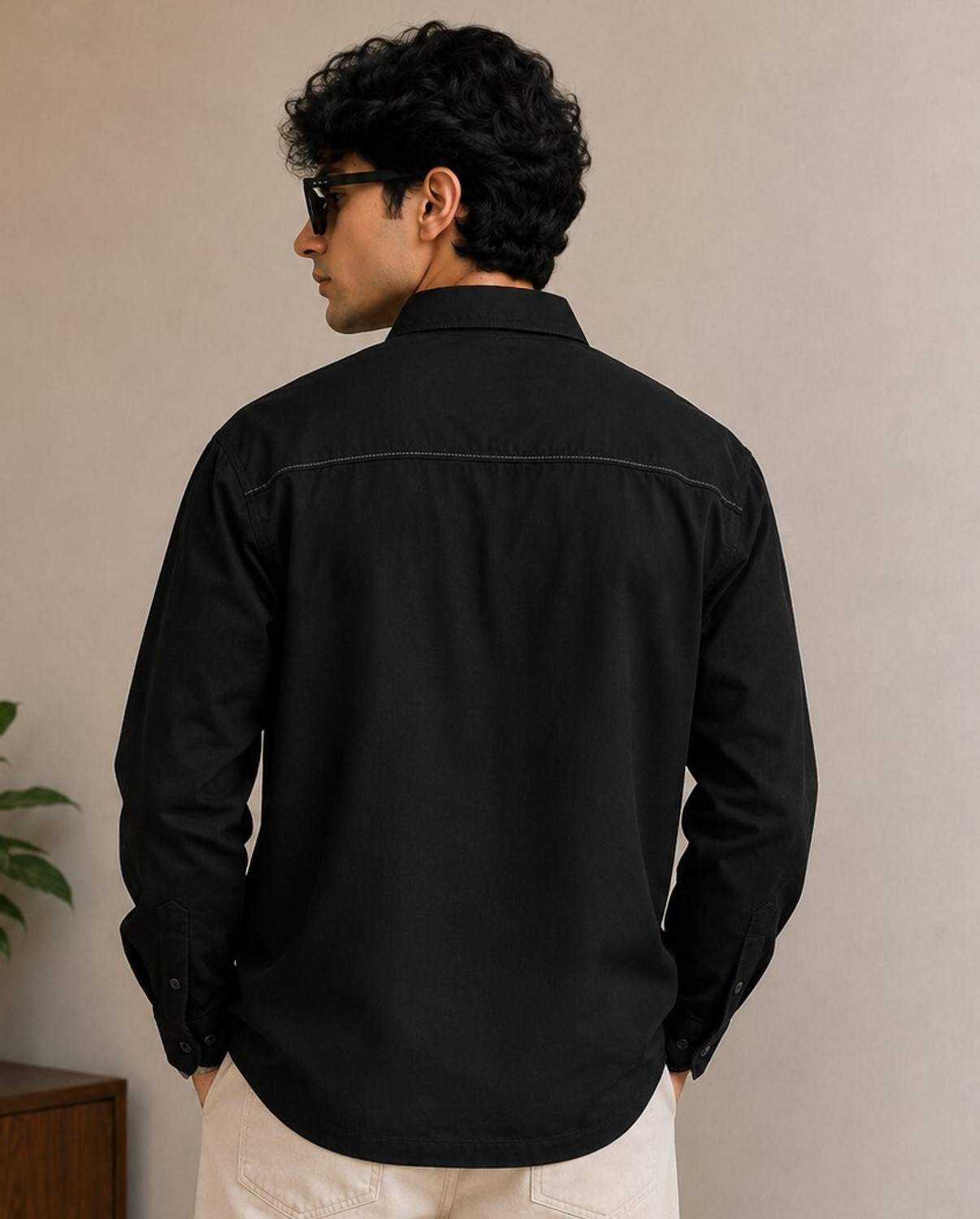 Image of Plus91 Men Solid Party Black Shirt