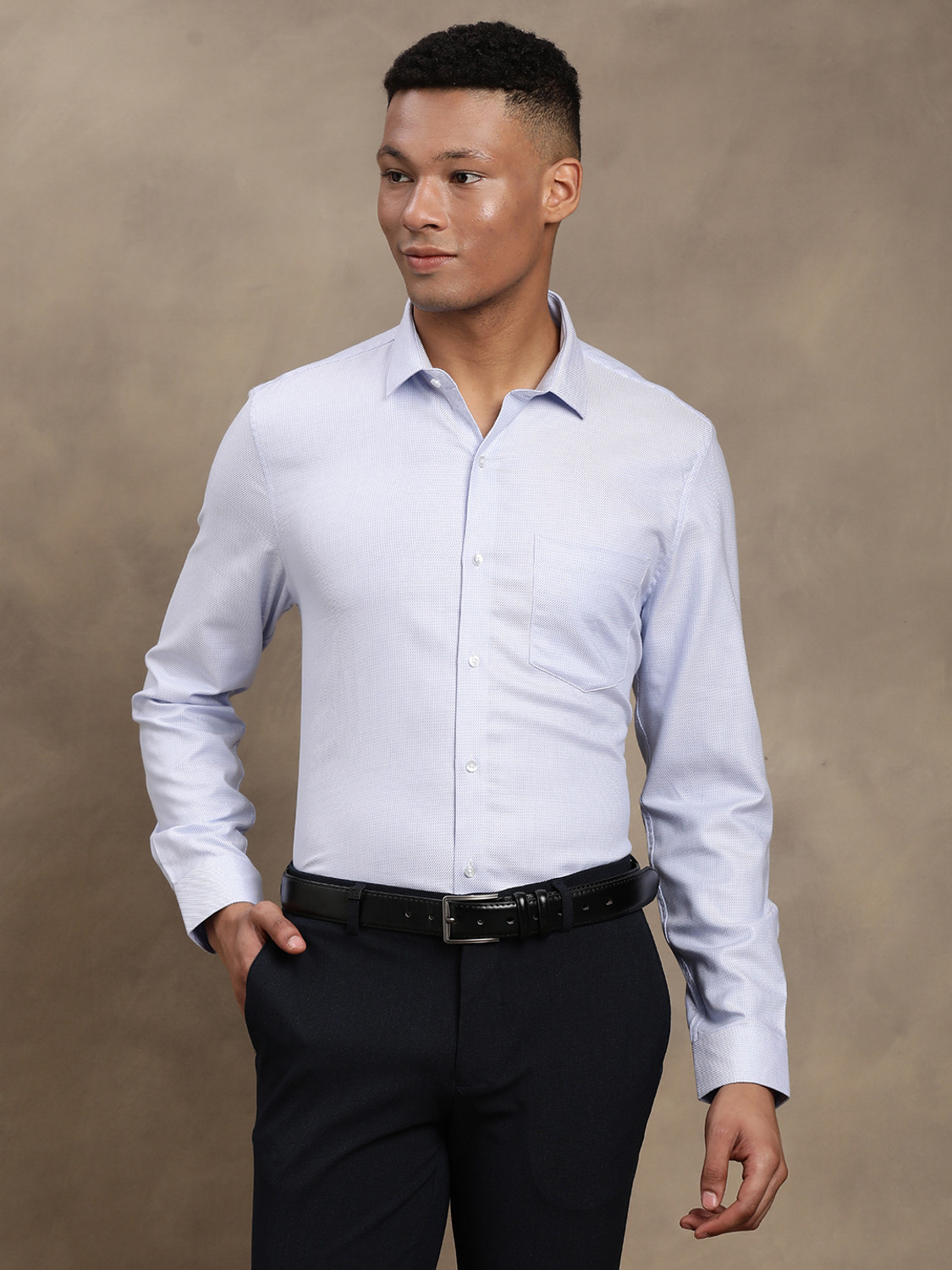 Image of TURTLE Men Solid Formal Light Blue Shirt