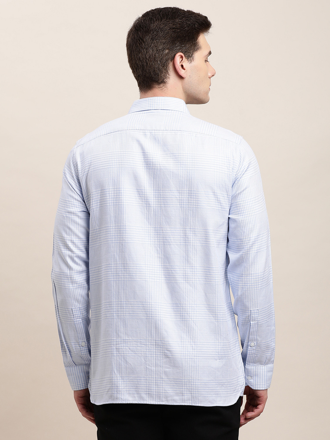Image of TURTLE Men Checkered Casual Light Blue Shirt