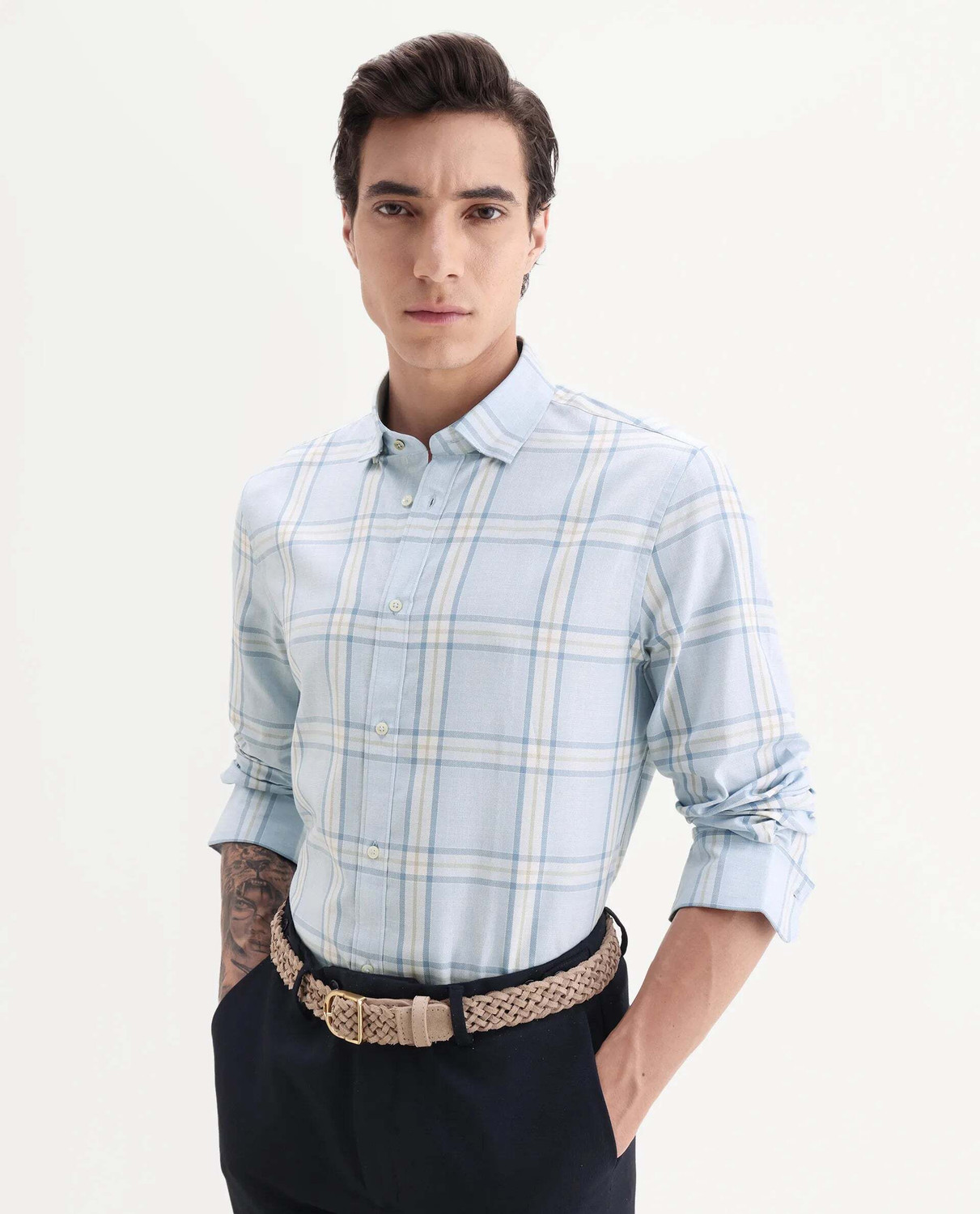 Image of RARE RABBIT Men Checkered Casual Blue Shirt