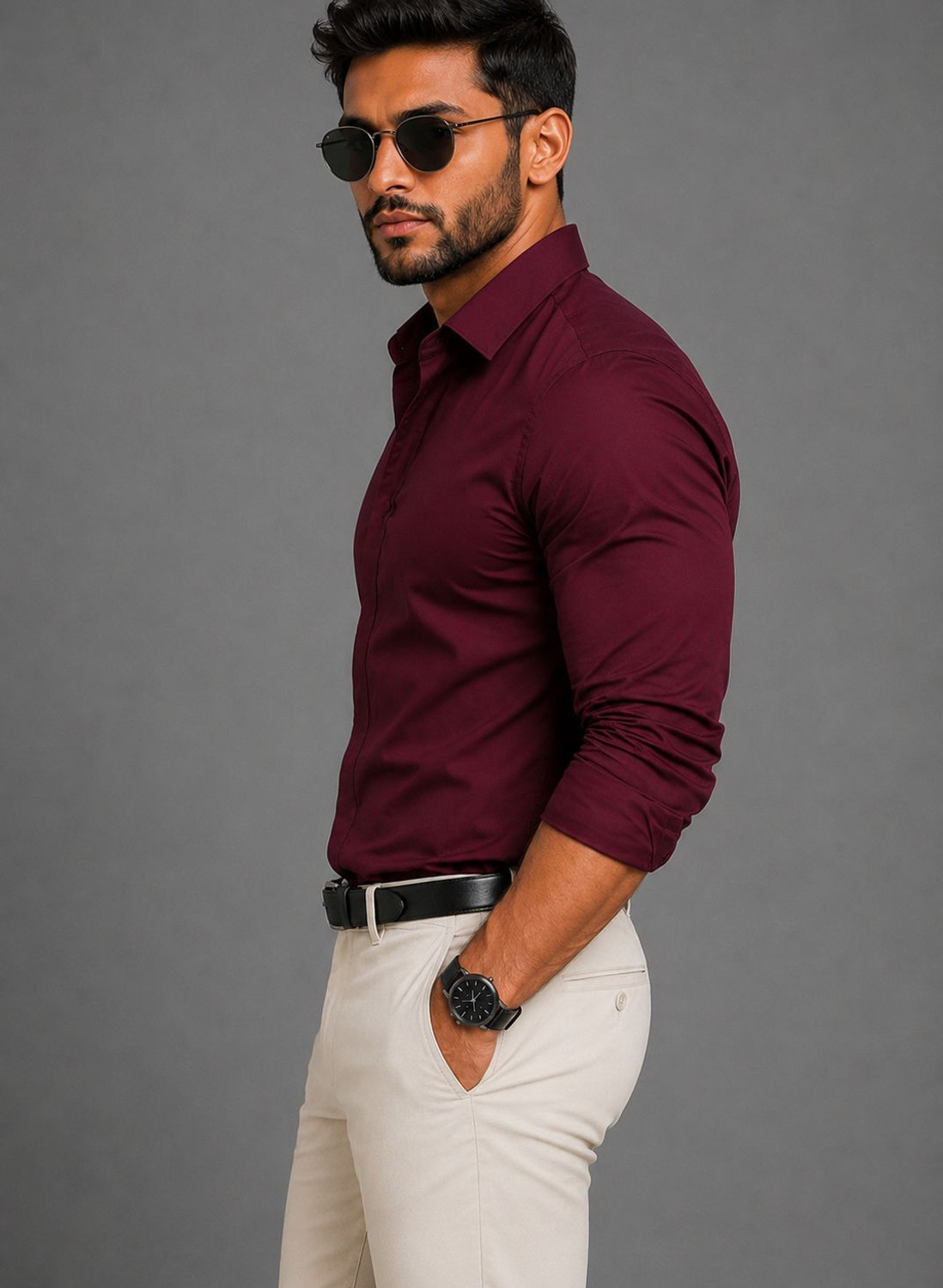 Image of RADHI FASHION Men Solid Formal Maroon Shirt